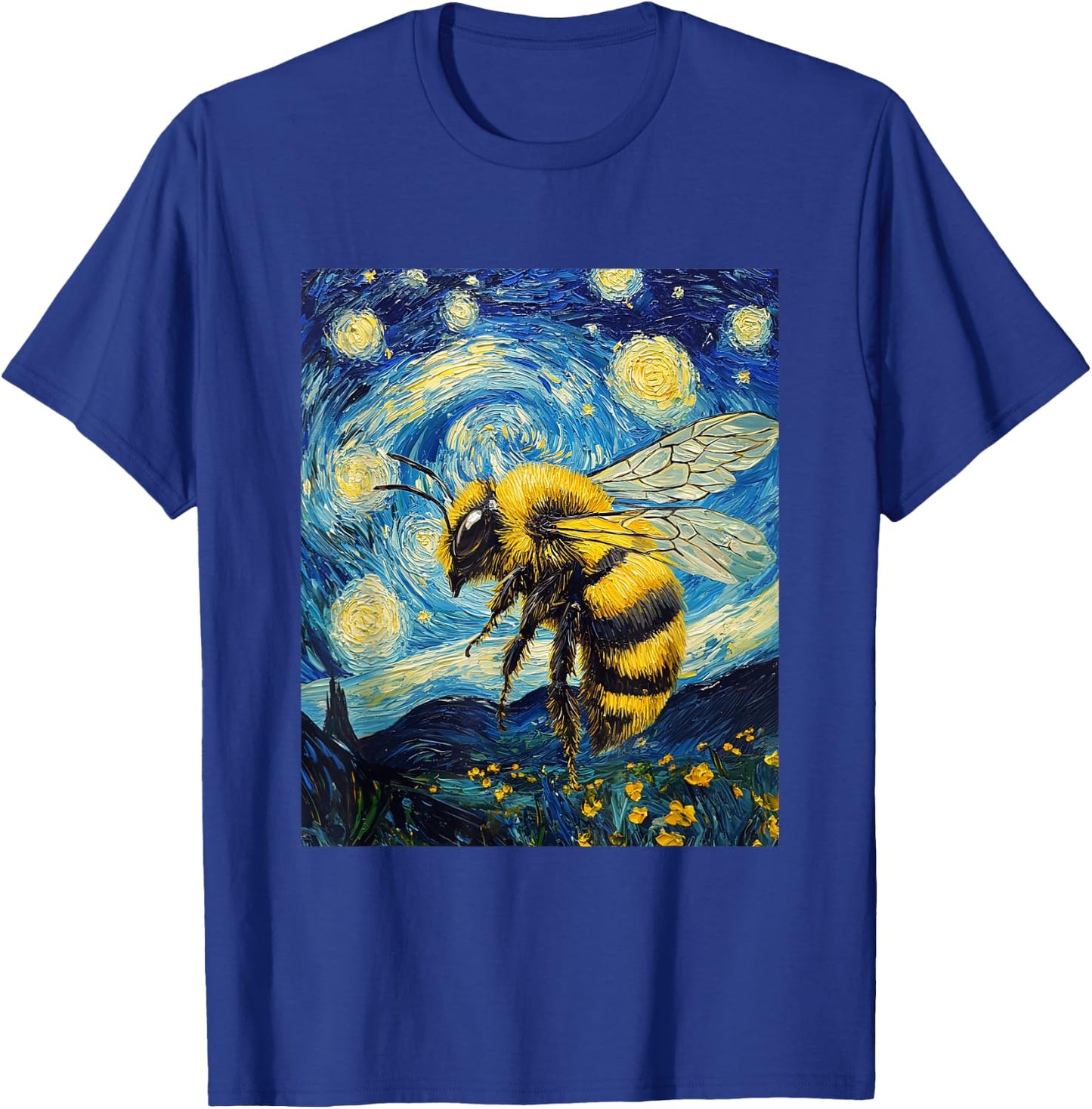 Bee Van Gogh Style Starry Night Graphic T-Shirt - T-Shirt | Royal