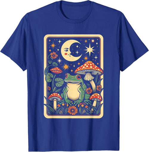 Retro Moon Frog Tarot Card Mushroom Aesthic Cottagecore
