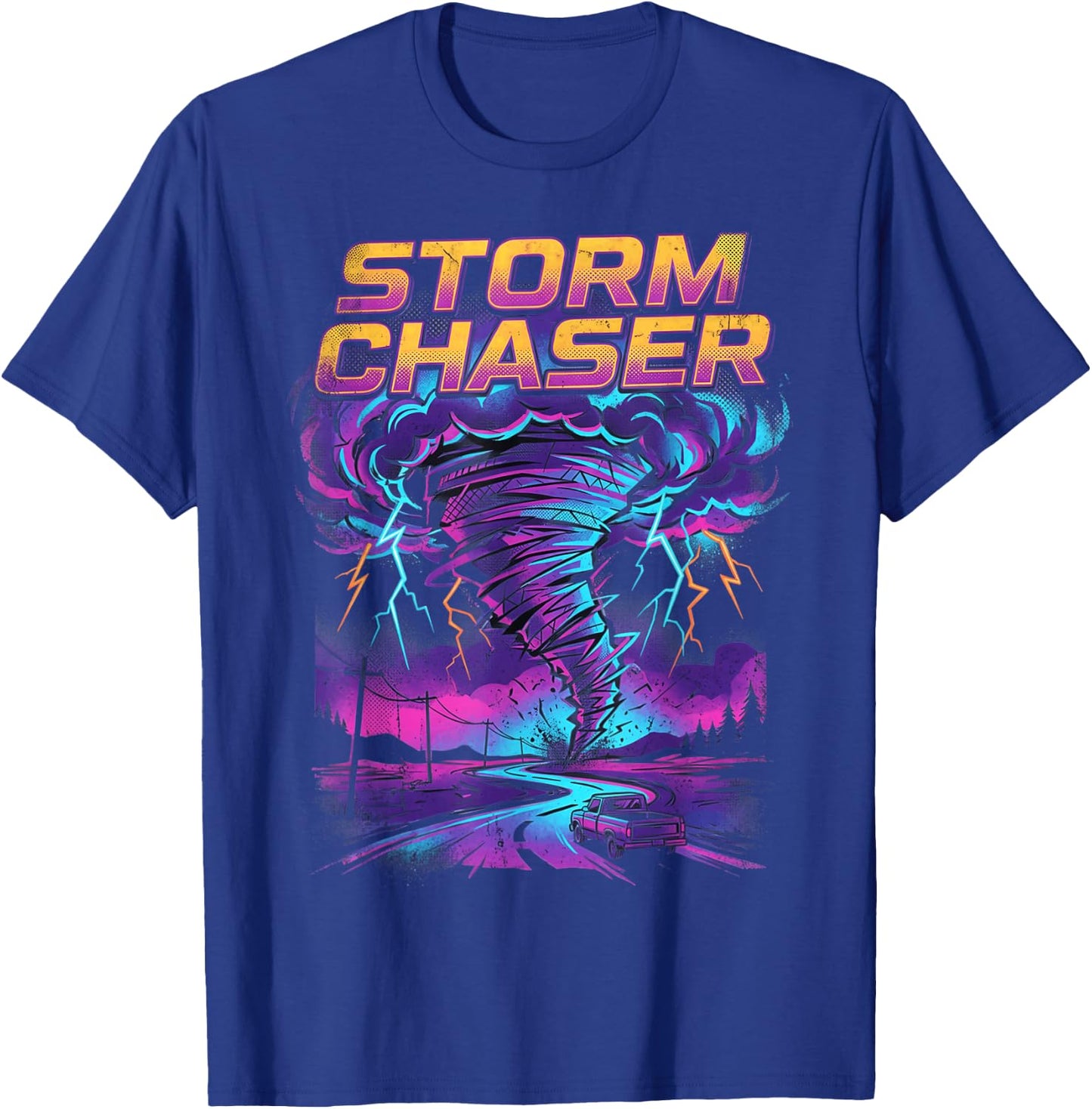 Tornado Chaser Storm Chasing Meteorologist Retro Wave T-Shirt - T-Shirt | Royal