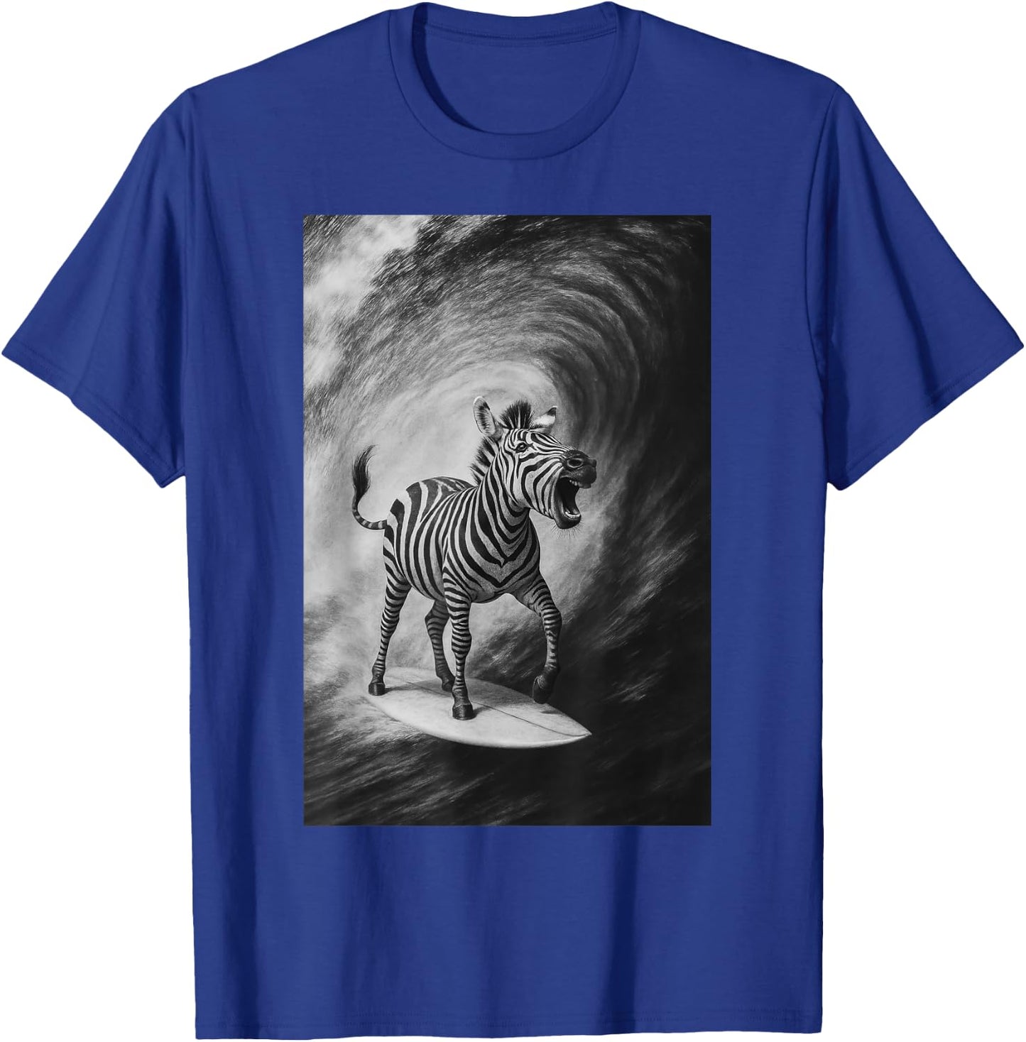 Funny Surfing Zebra Selfie On Surfboard Safari Animal T-Shirt - T-Shirt | Royal