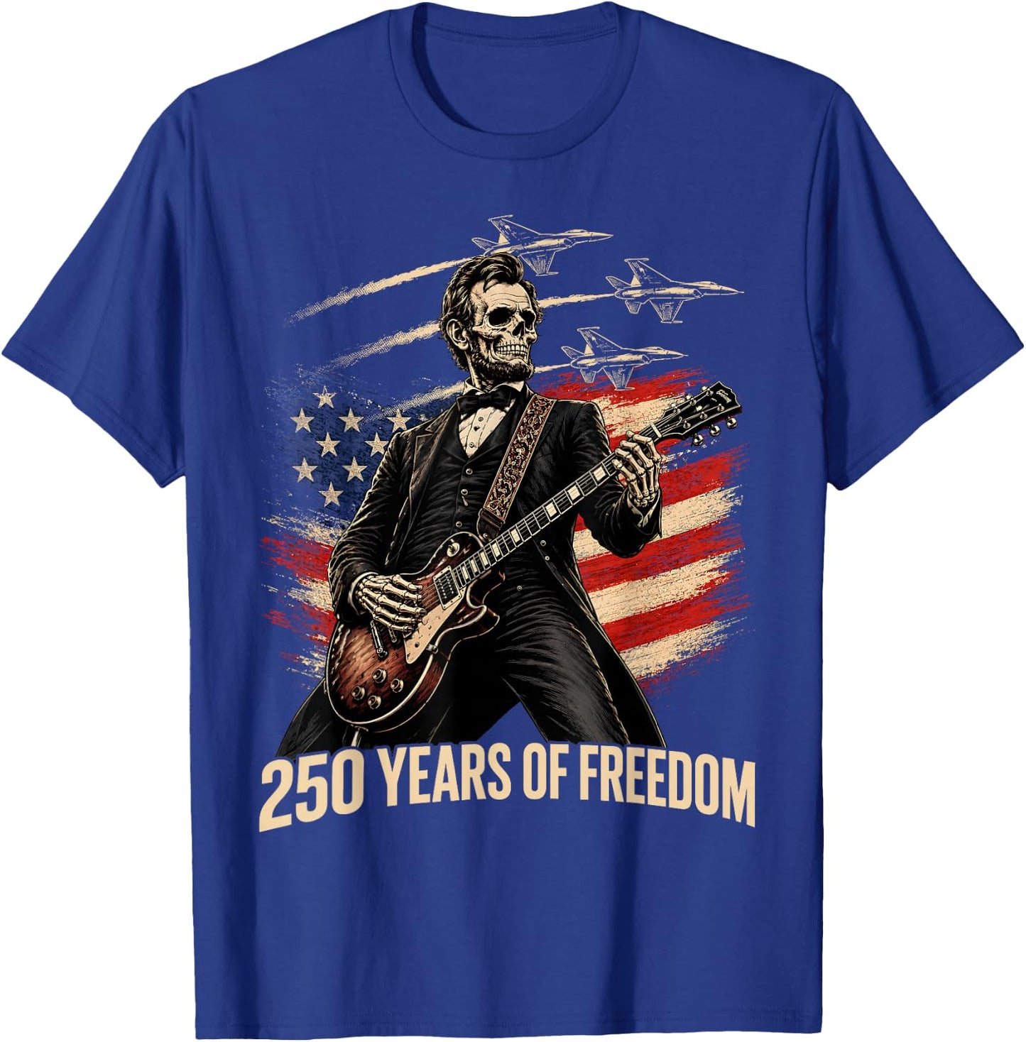 Abraham Lincoln Skeleton Rock Guitar Patriotic 4th of July T-Shirt - T-Shirt | Royal