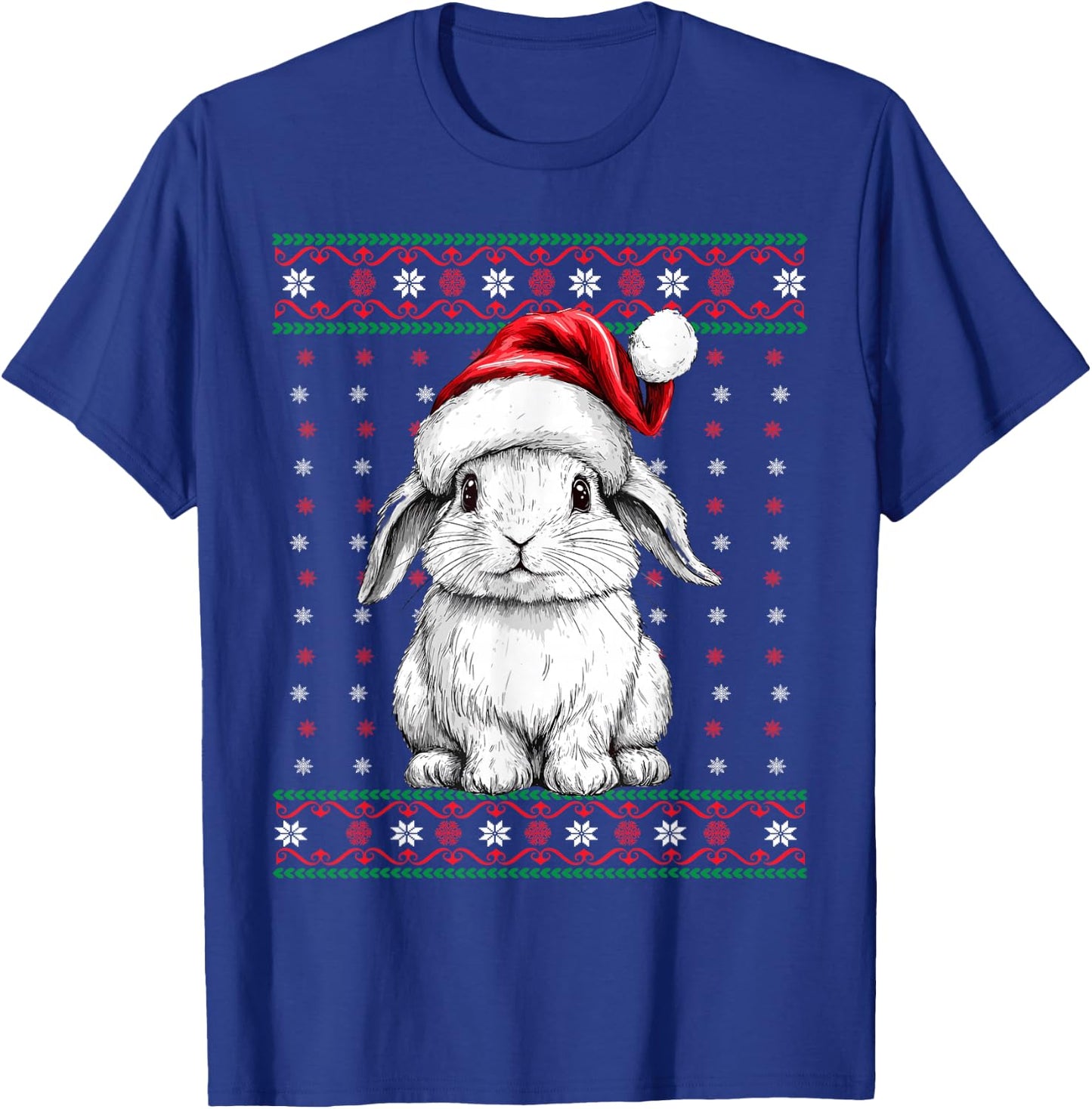 Ugly Christmas Sweater Rabbit Lover Santa Hat Funny Holiday T-Shirt - T-Shirt | Royal