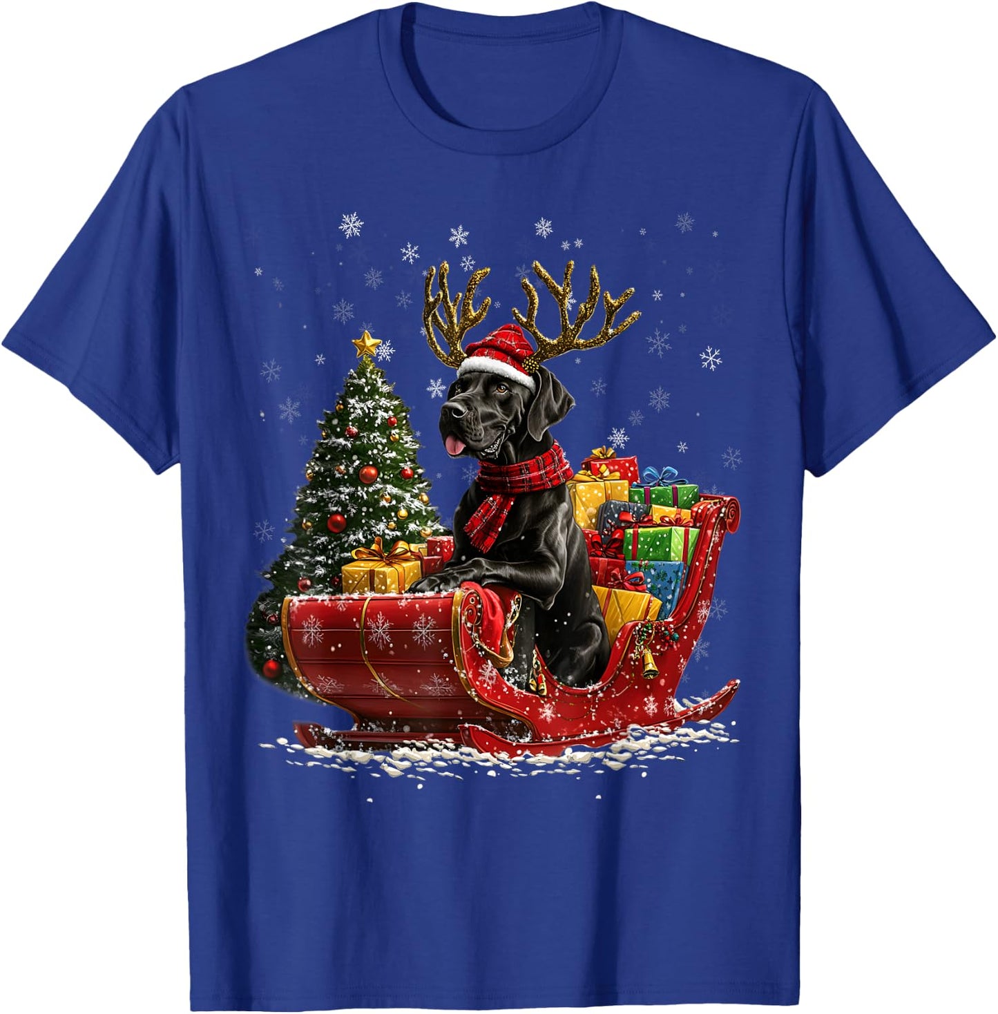 Santa Great Dane reindeer Light Christmas T-Shirt - T-Shirt | Royal