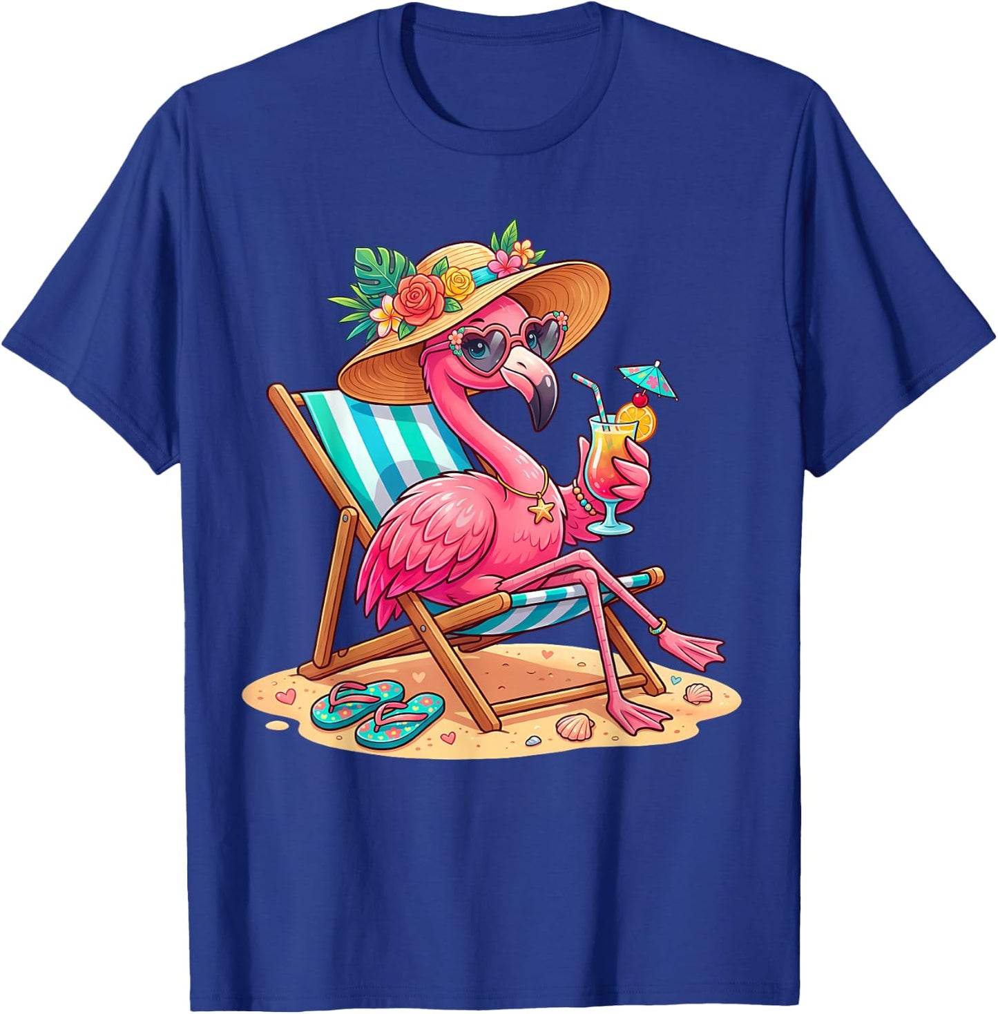 Flamingo Tree Tropical Beach Funny Flamingo Summer T-Shirt - T-Shirt | Royal