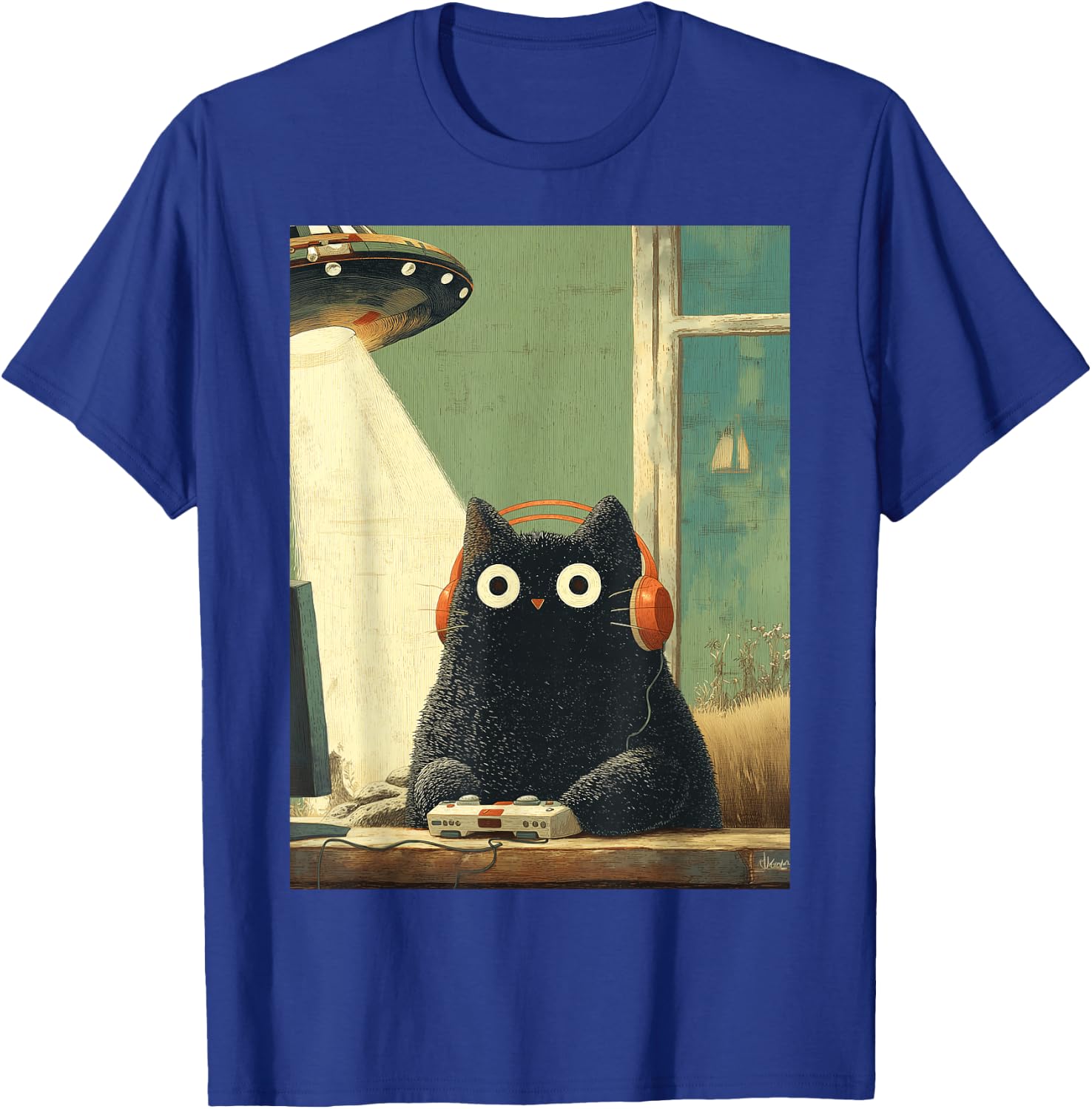 Japanische Schwarze Gamer Cat Videospiele Abduktion UFO Space T-Shirt - T-Shirt | Royal