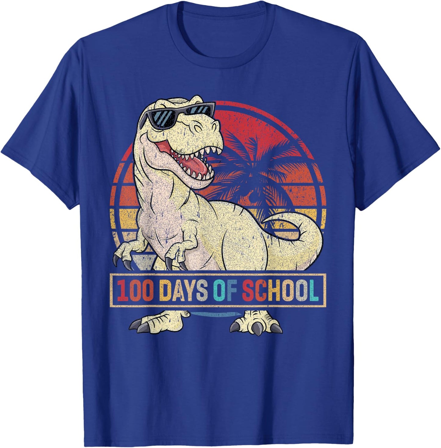 100 Days of School Dinosaur 100 Days Smarter Kids 100th Day T-Shirt - T-Shirt | Royal