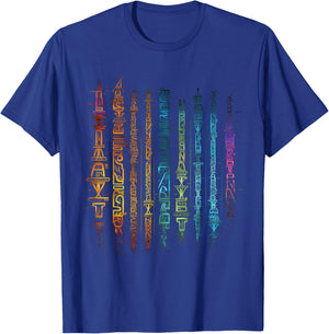 Buntes Kunsttext-Grafikmotiv T-Shirt - T-Shirt | Royal