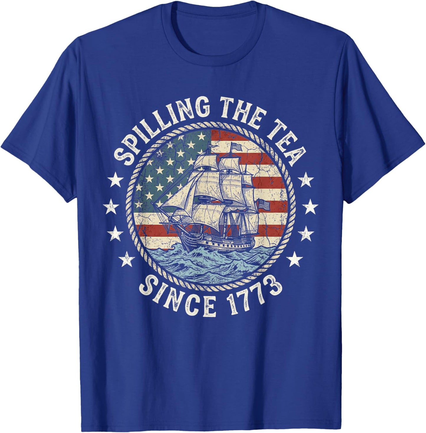 Fun 4th of July Spilling The Tea Since 1773 American Flag T-Shirt - T-Shirt | Royal