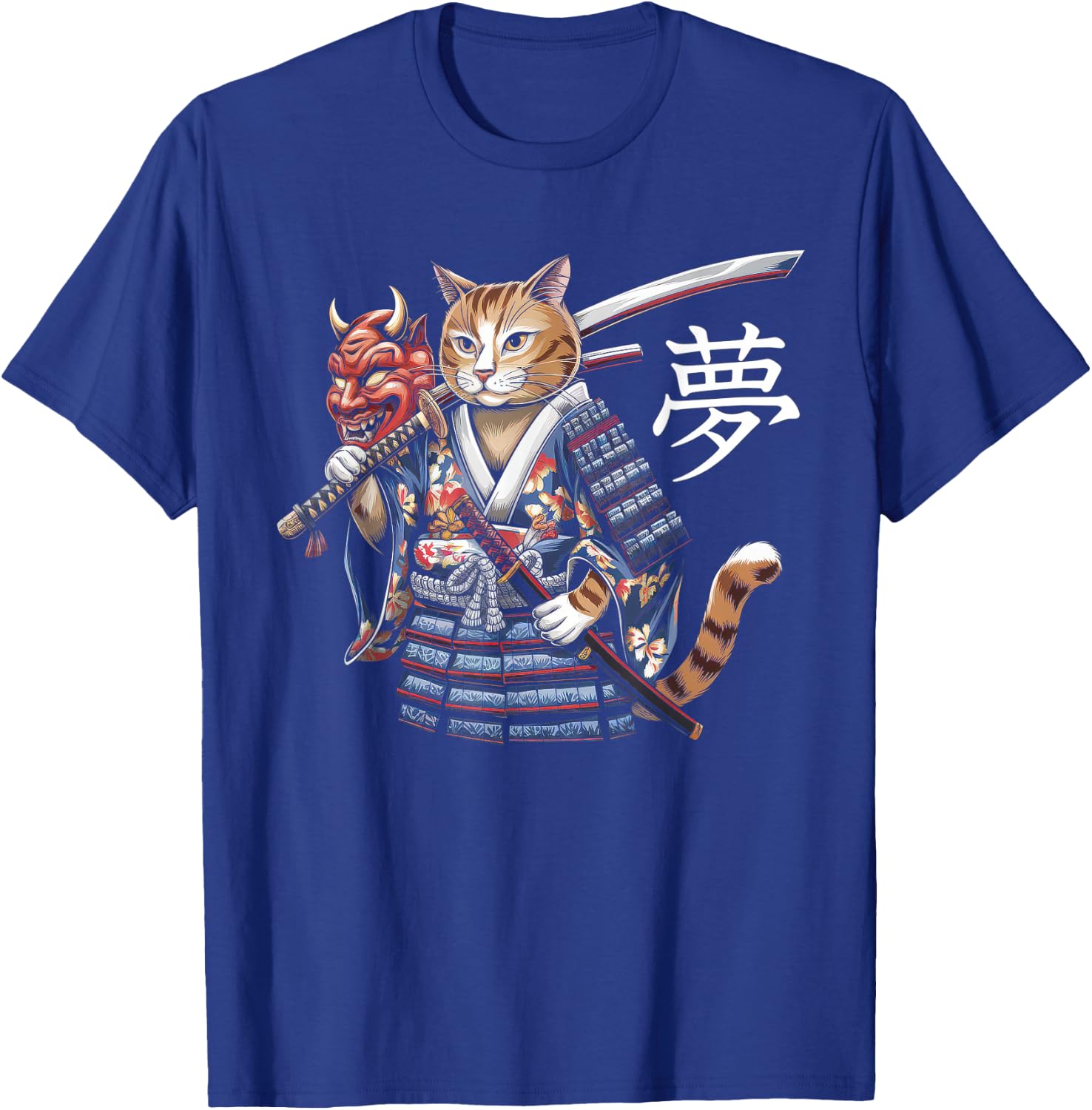 Samurai Cat Vintage Ukiyo-e Warrior Kanji Japan Anime Ink T-Shirt - T-Shirt | Royal