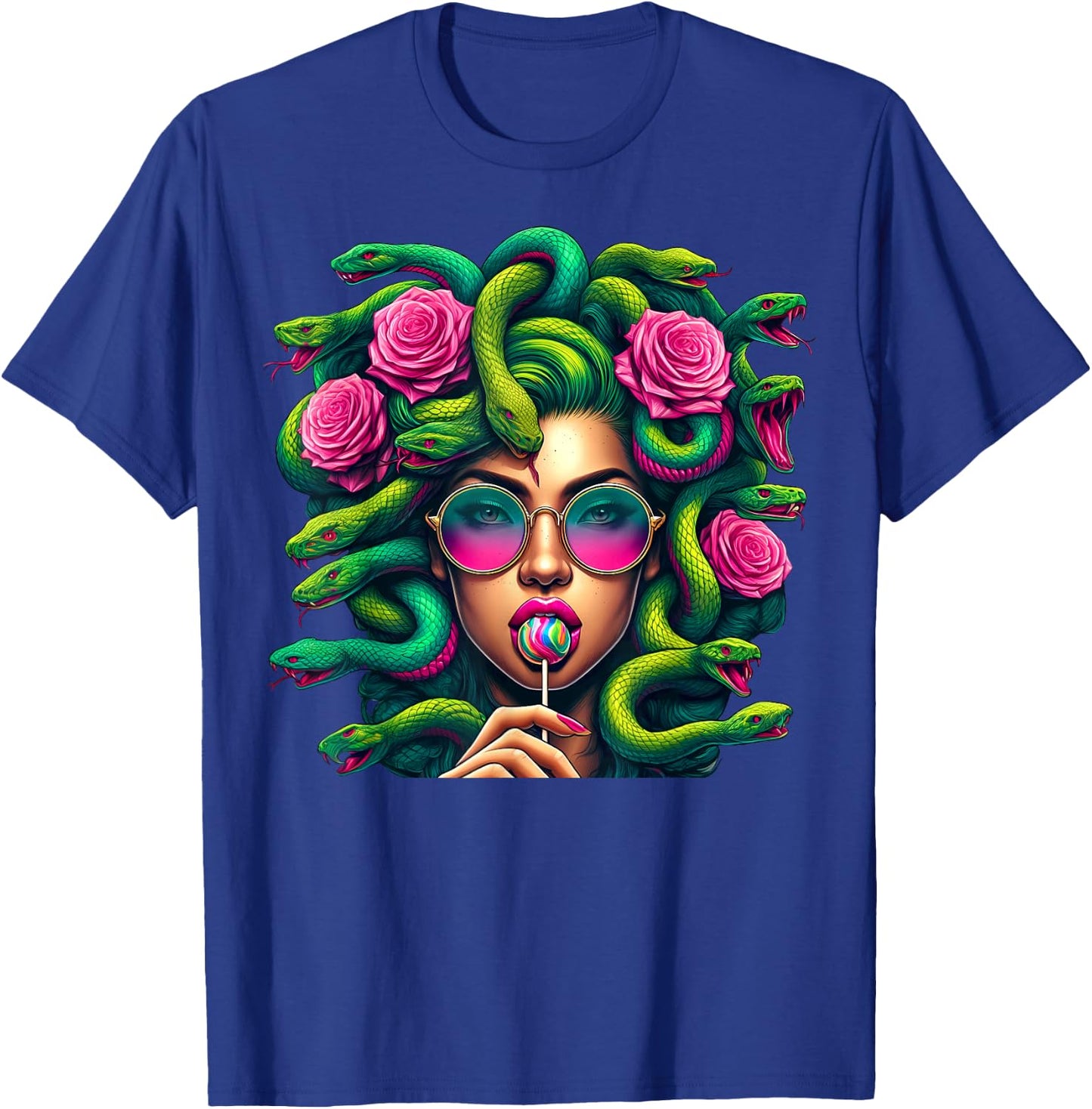 Medusa Snakes Roses Lollipop Floral Greek Mythology T-Shirt - T-Shirt | Royal