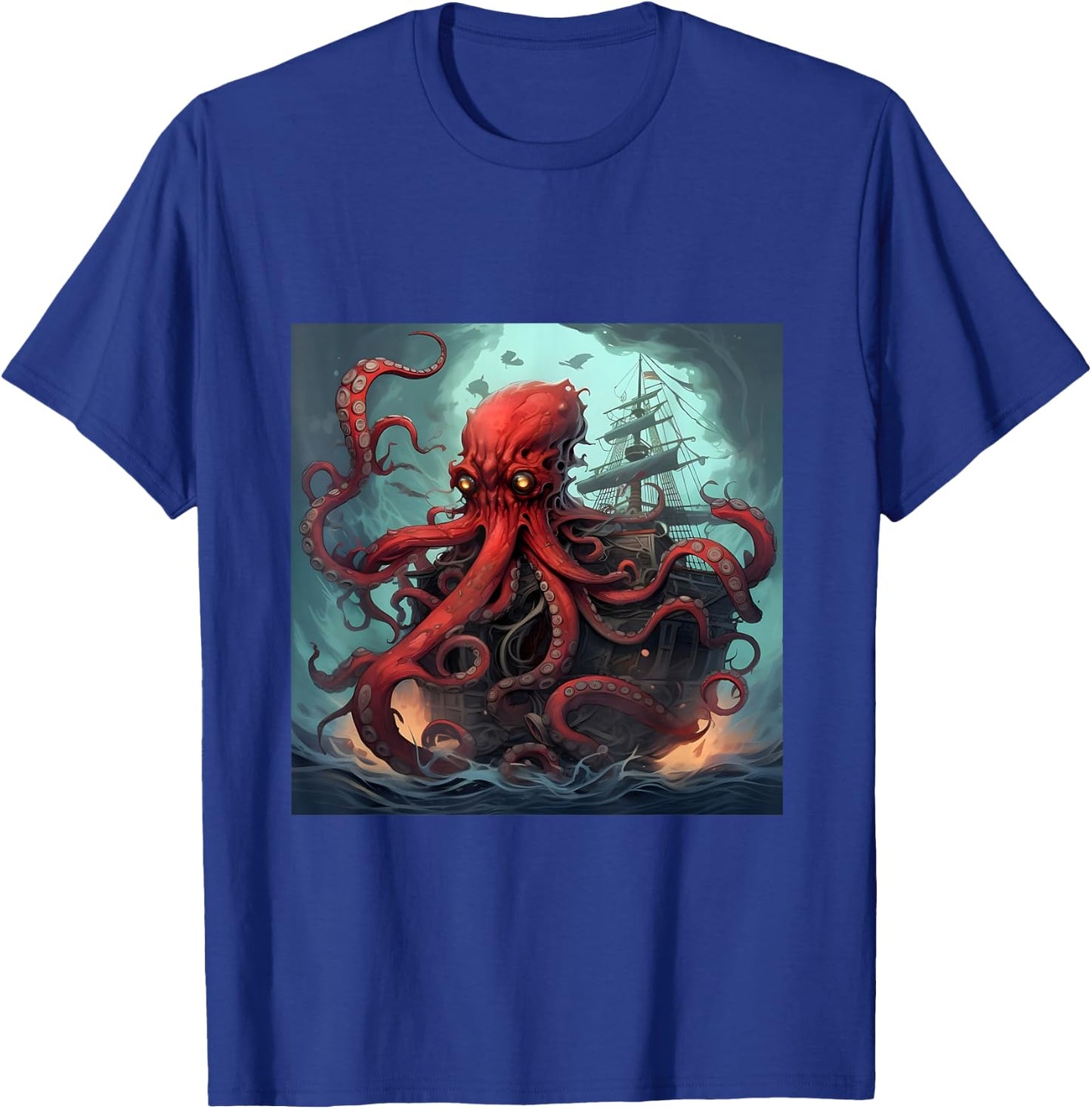 Kraken Pirate Ship Giant Octopus Ocean T Shirt T-Shirt - T-Shirt | Royal