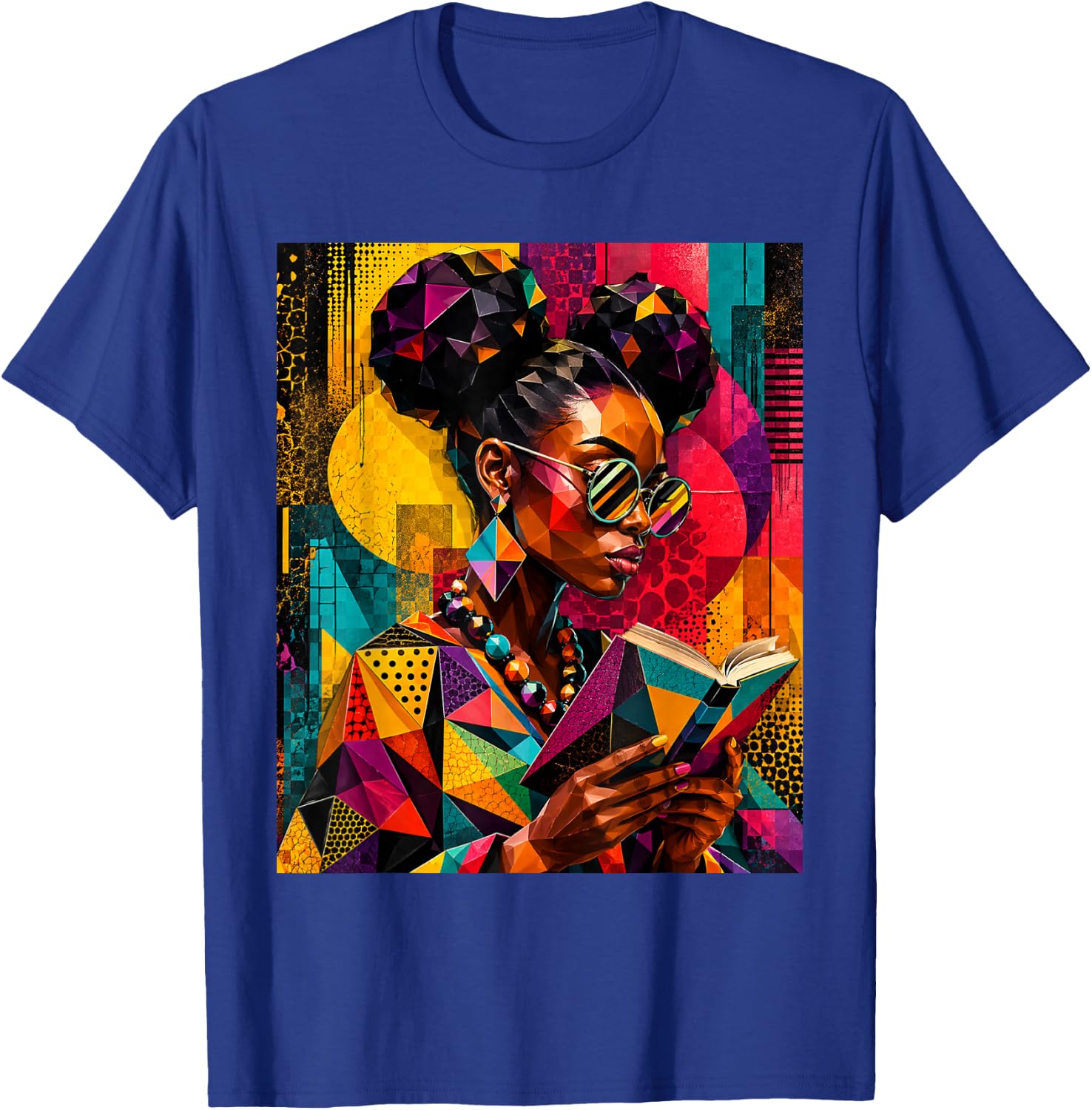 Black History Educated Geometric Women Reading Book Melanin T-Shirt - T-Shirt | Royal