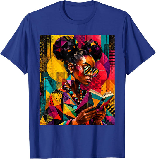 Black History Educated Geometric Women Reading Book Melanin T-Shirt - T-Shirt | Royal
