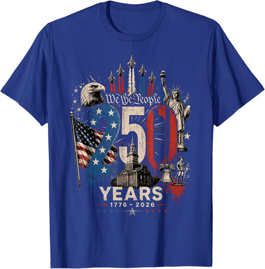 250 Years American 250th Anniversary USA Patriotic 4th July T-Shirt - T-Shirt | Royal