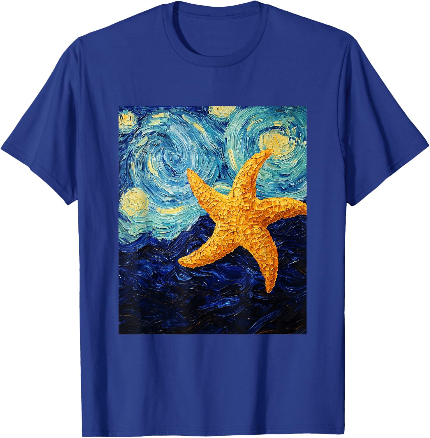 Cute Starfish Aquarist - Van Gogh Style - Starry Night T-Shirt - T-Shirt | Royal