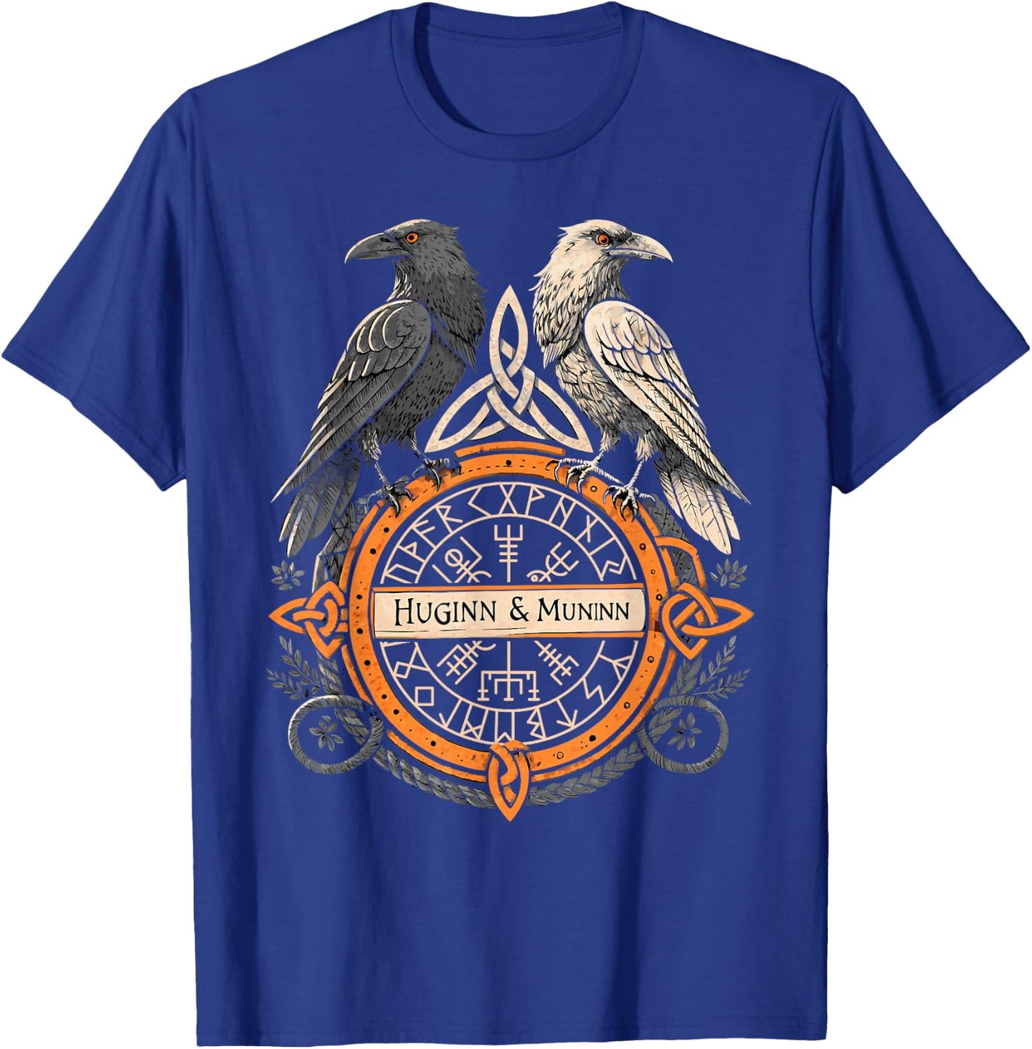 Viking Raven Huginn and Muninn Celtic Norse Compass Vegvisir T-Shirt - T-Shirt | Royal
