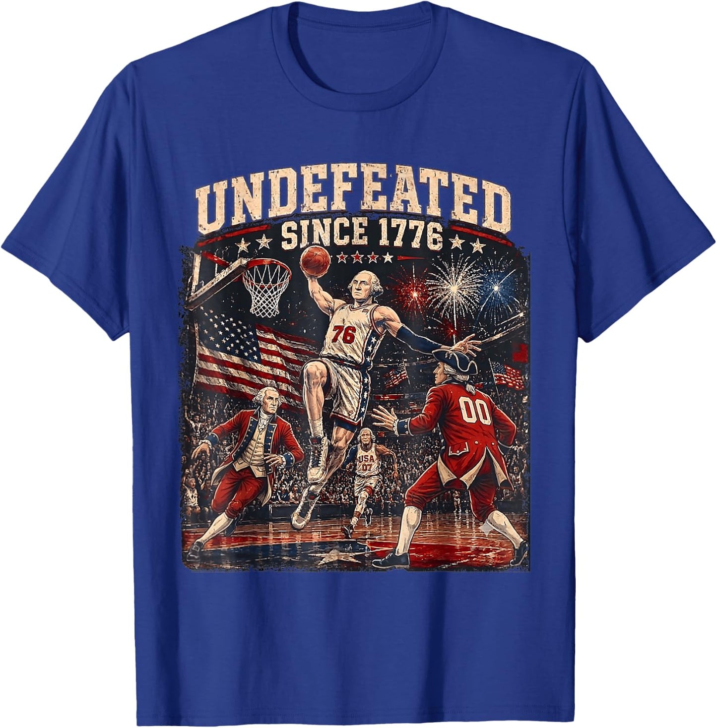 Undefeated Since 1776 2026 Vintage 4th of July Basketball T-Shirt - T-Shirt | Royal