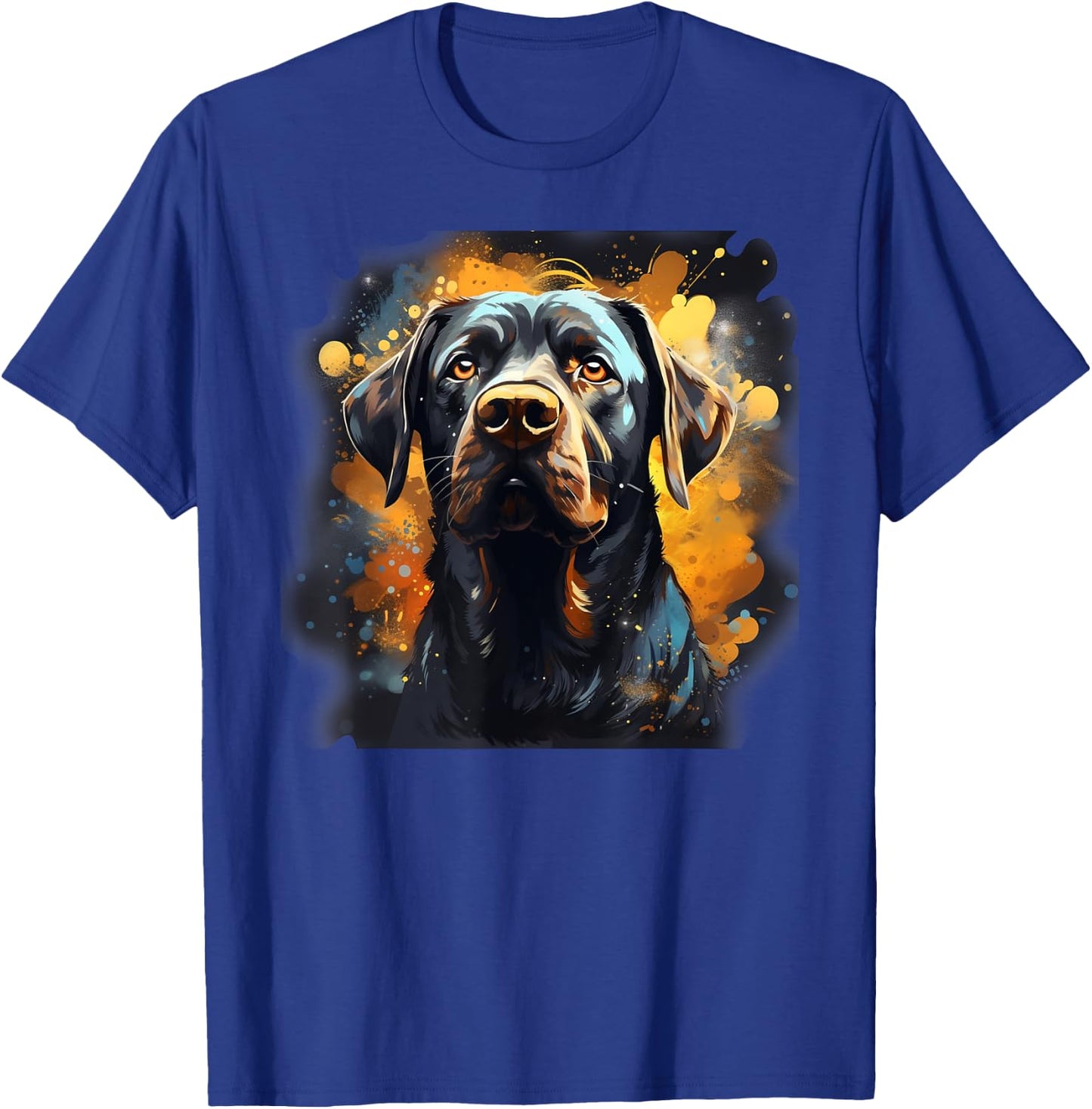 Black Lab Mastiff Mix Dog Colorful Orange Blue Splatter Women T-Shirt - T-Shirt | Royal