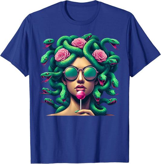 Medusa Snakes Roses Lollipop Floral Greek Mythology T-Shirt - T-Shirt | Royal