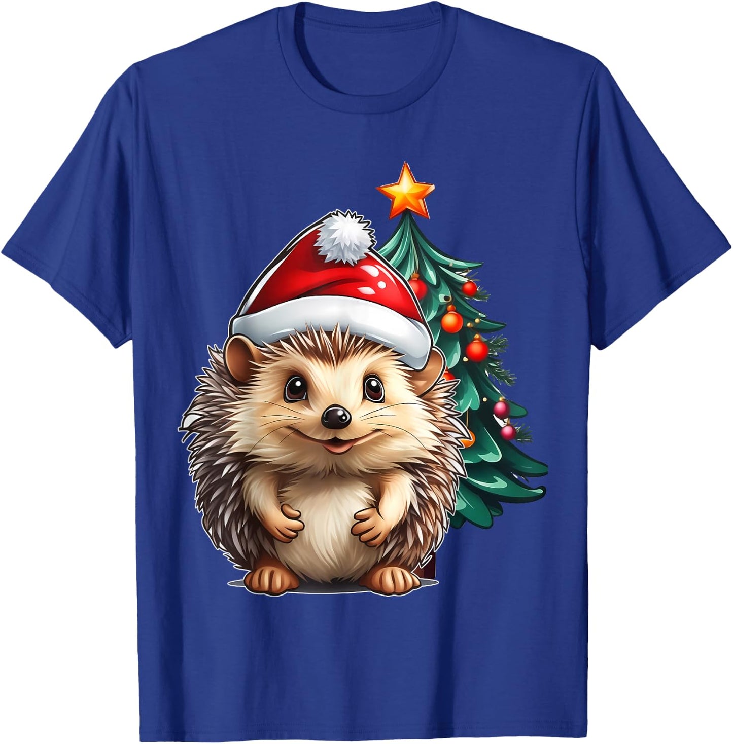 Aesthetic Christmas Hedgehog Santa Hat Xmas Tree Custom T-Shirt - T-Shirt | Royal