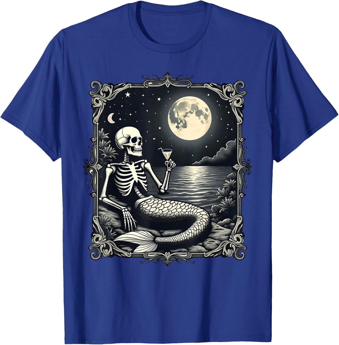 Funny Skeleton Mermaid at Full Moon Cool Mermaid Graphic T-Shirt - T-Shirt | Royal