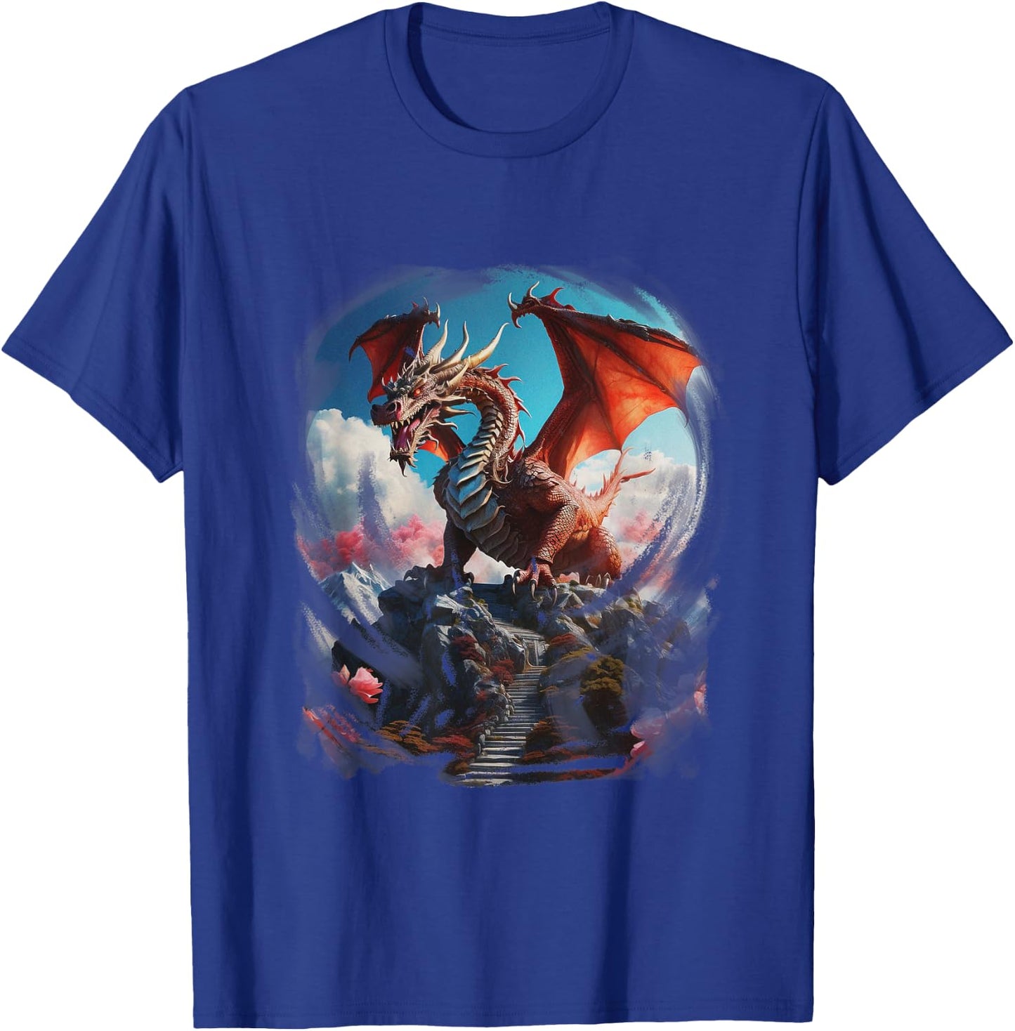 Vintage Big Dragon Art T-Shirt - T-Shirt | Royal