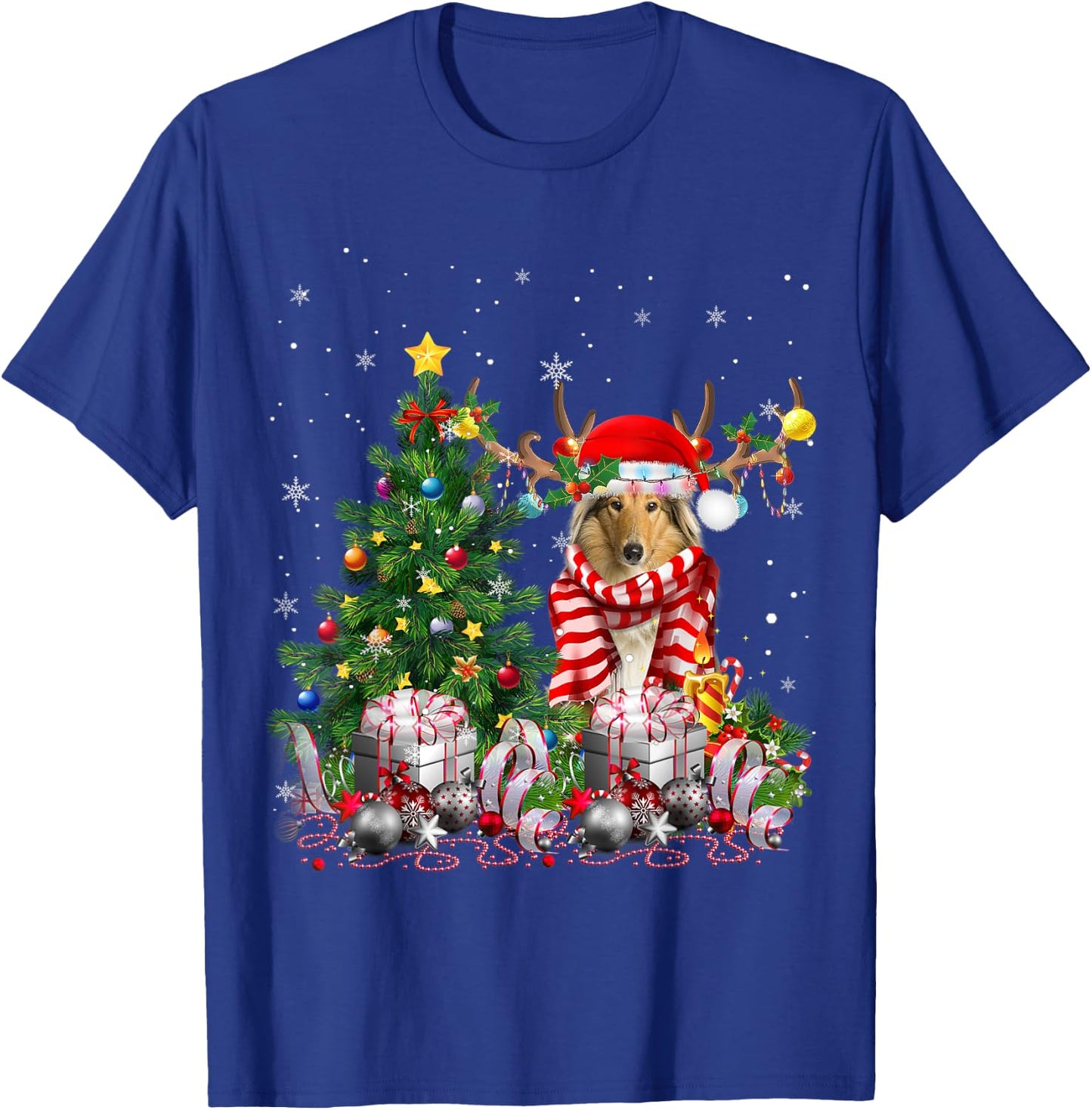 Scotch Collie Dog Christmas Tree Lights Santa Pajamas Xmas Men Women Kids T-Shirt - T-Shirt | Royal