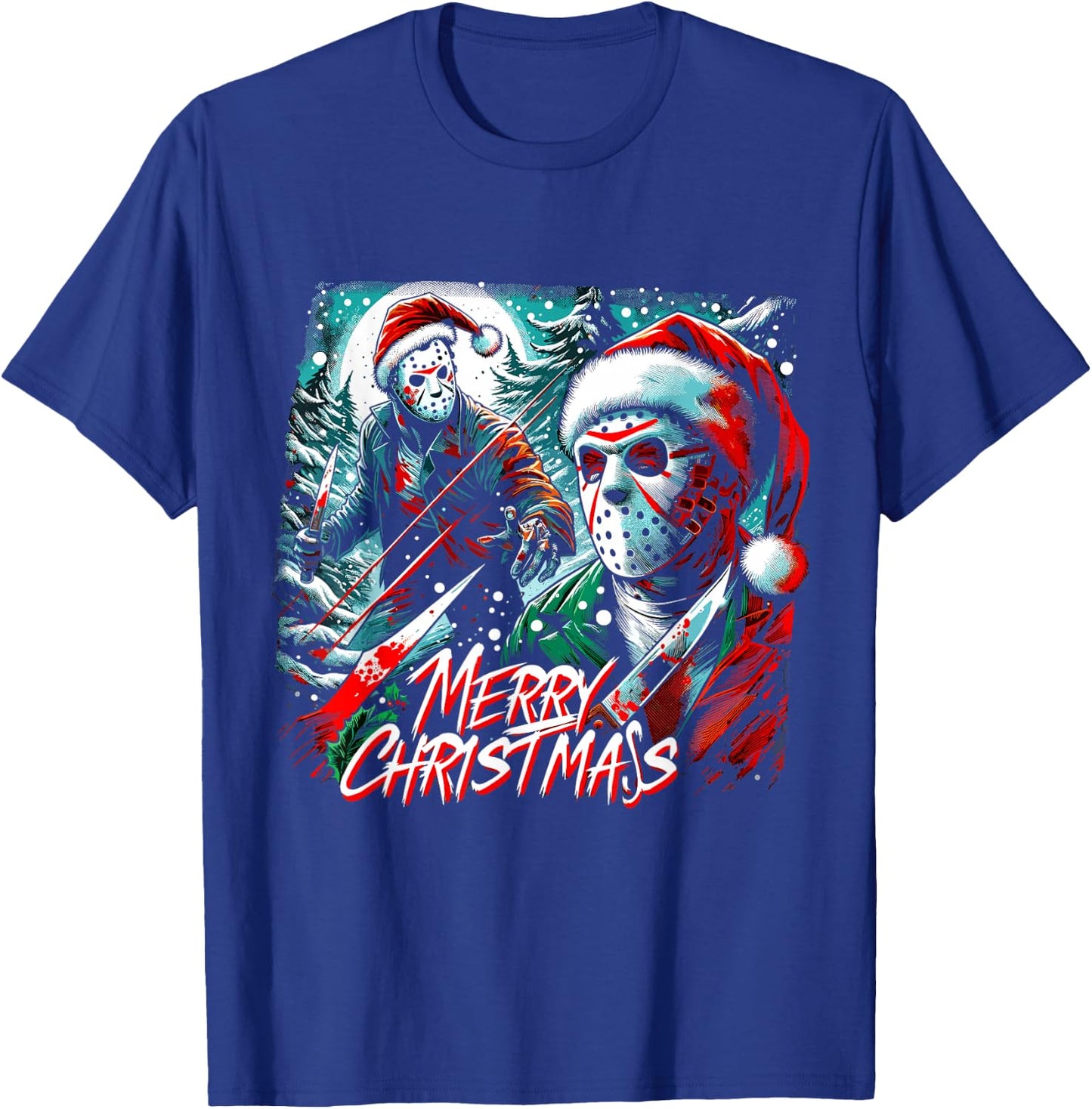 Merry Christmas Festive Slasher Candy Cane Menace T-Shirt - T-Shirt | Royal