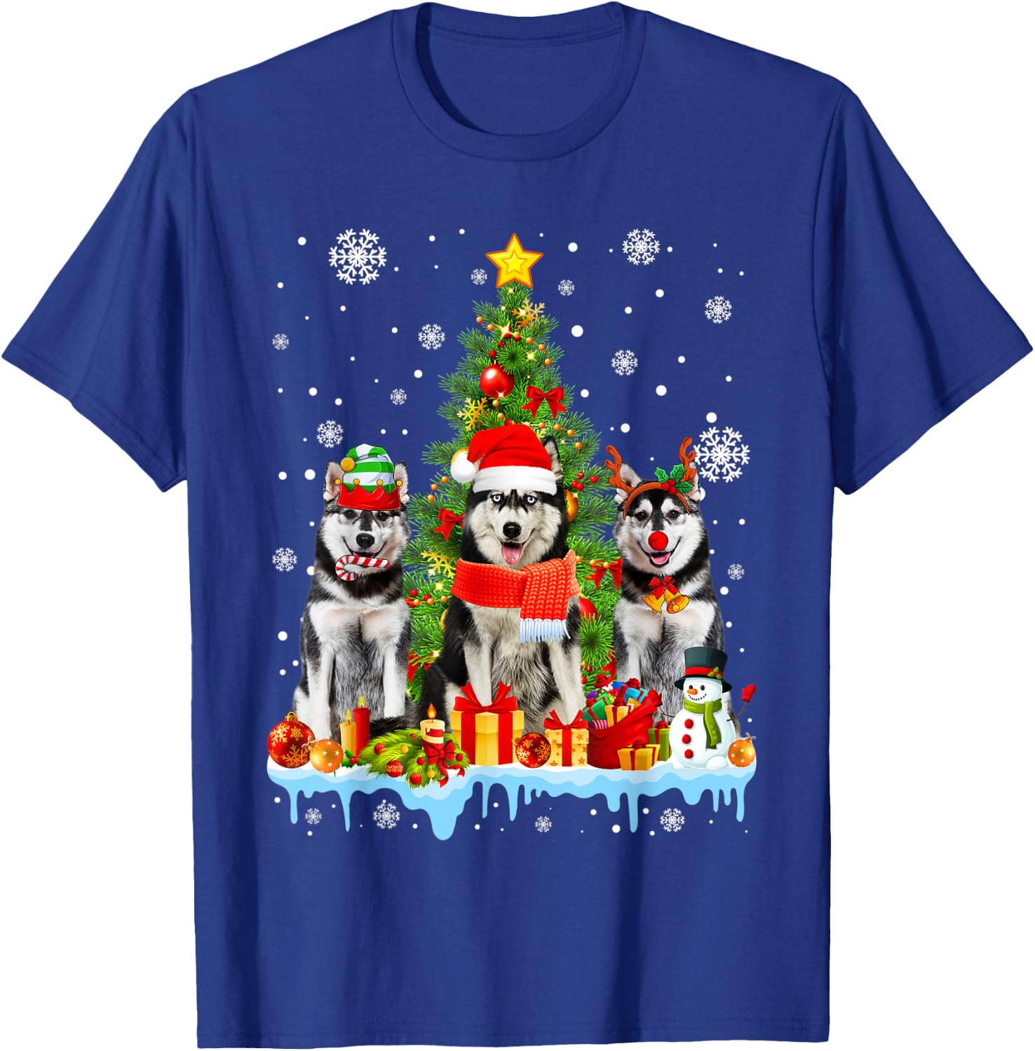 Funny Siberian Husky Dog Christmas Tree Women Men Kids T-Shirt - T-Shirt | Royal
