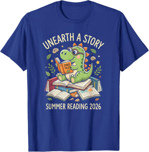 Unreath a Story Summer Library Reading 2026 Dinosaur Book T-Shirt - T-Shirt | Royal