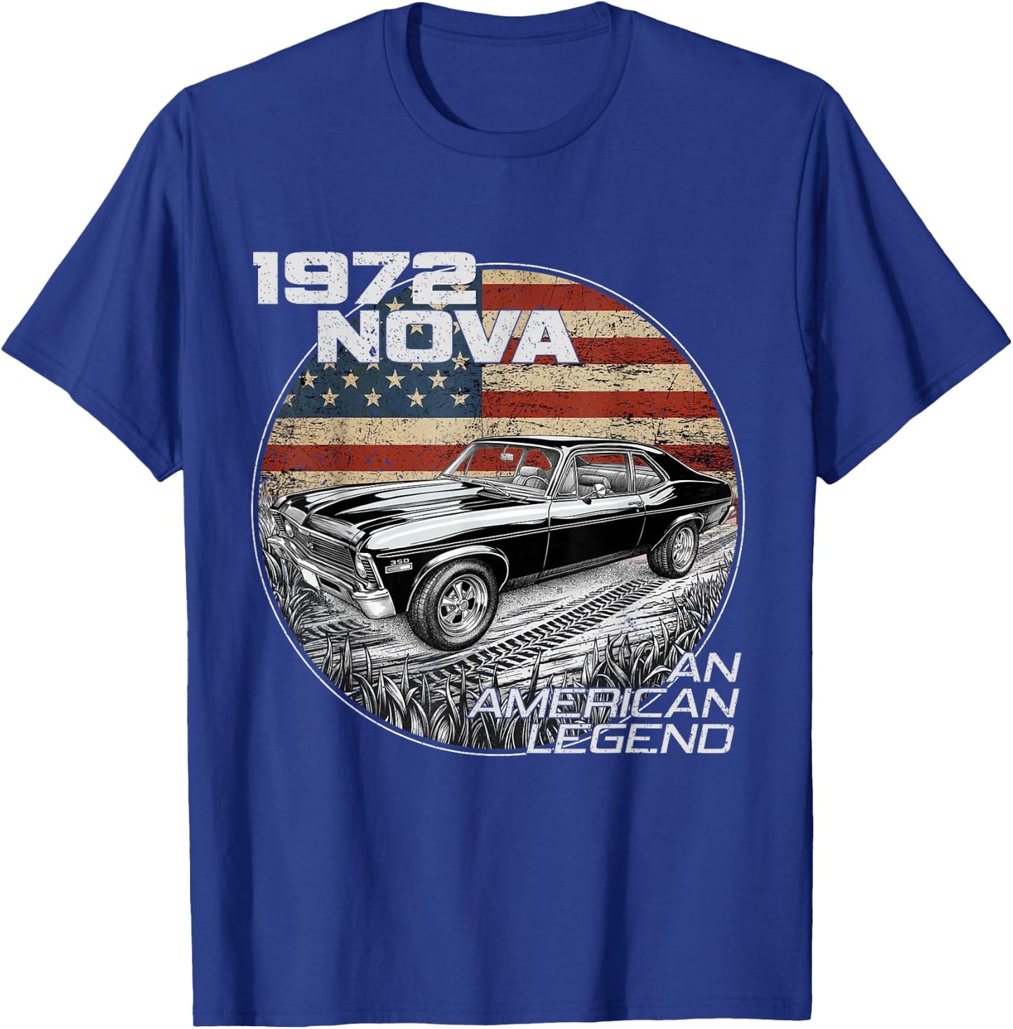 1972 72 Nova Silhouette Muscle Car American Flag T-Shirt - T-Shirt | Royal