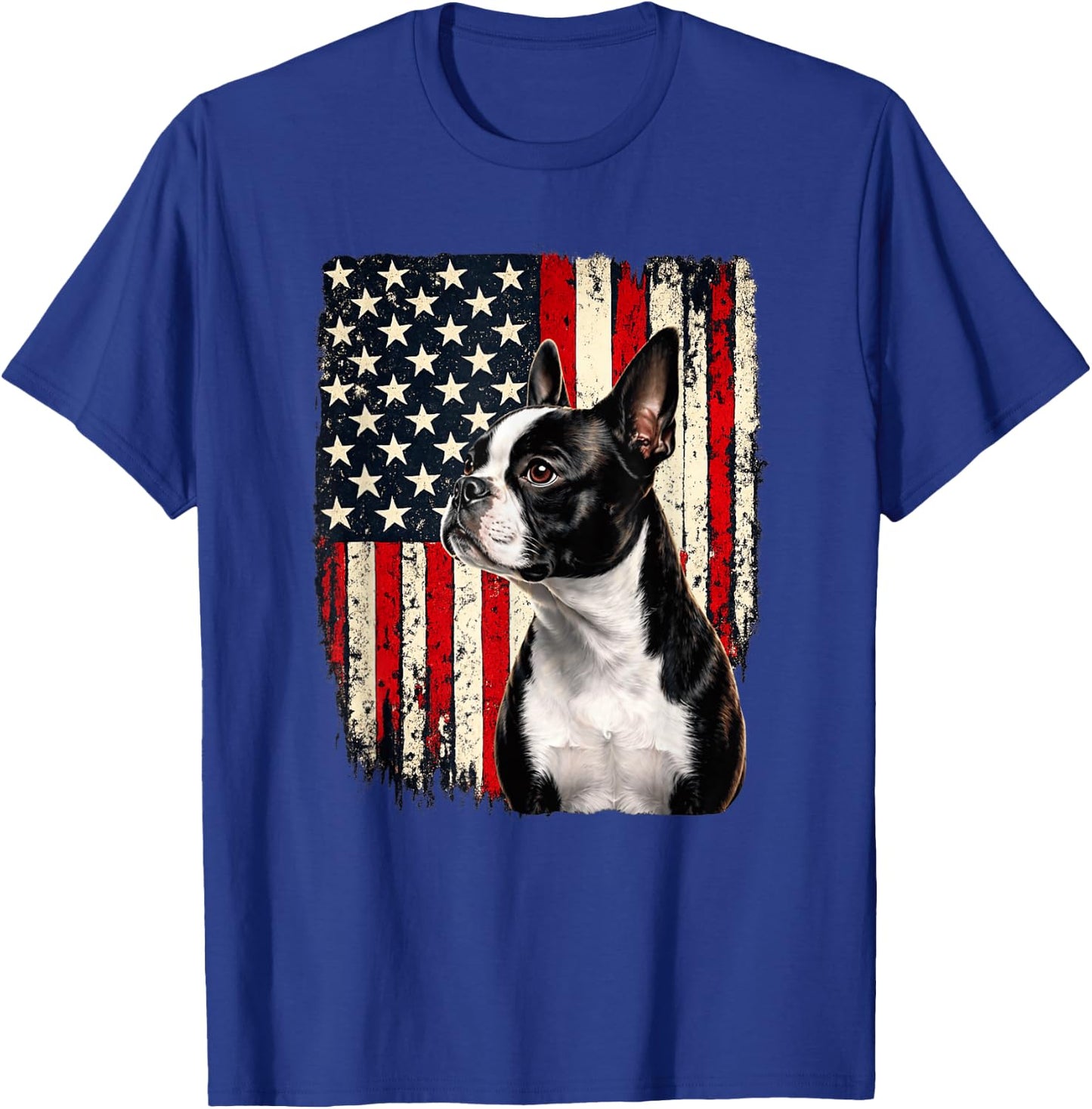 USA 4th July American Flag Boston Terrier Lover T-Shirt - T-Shirt | Royal