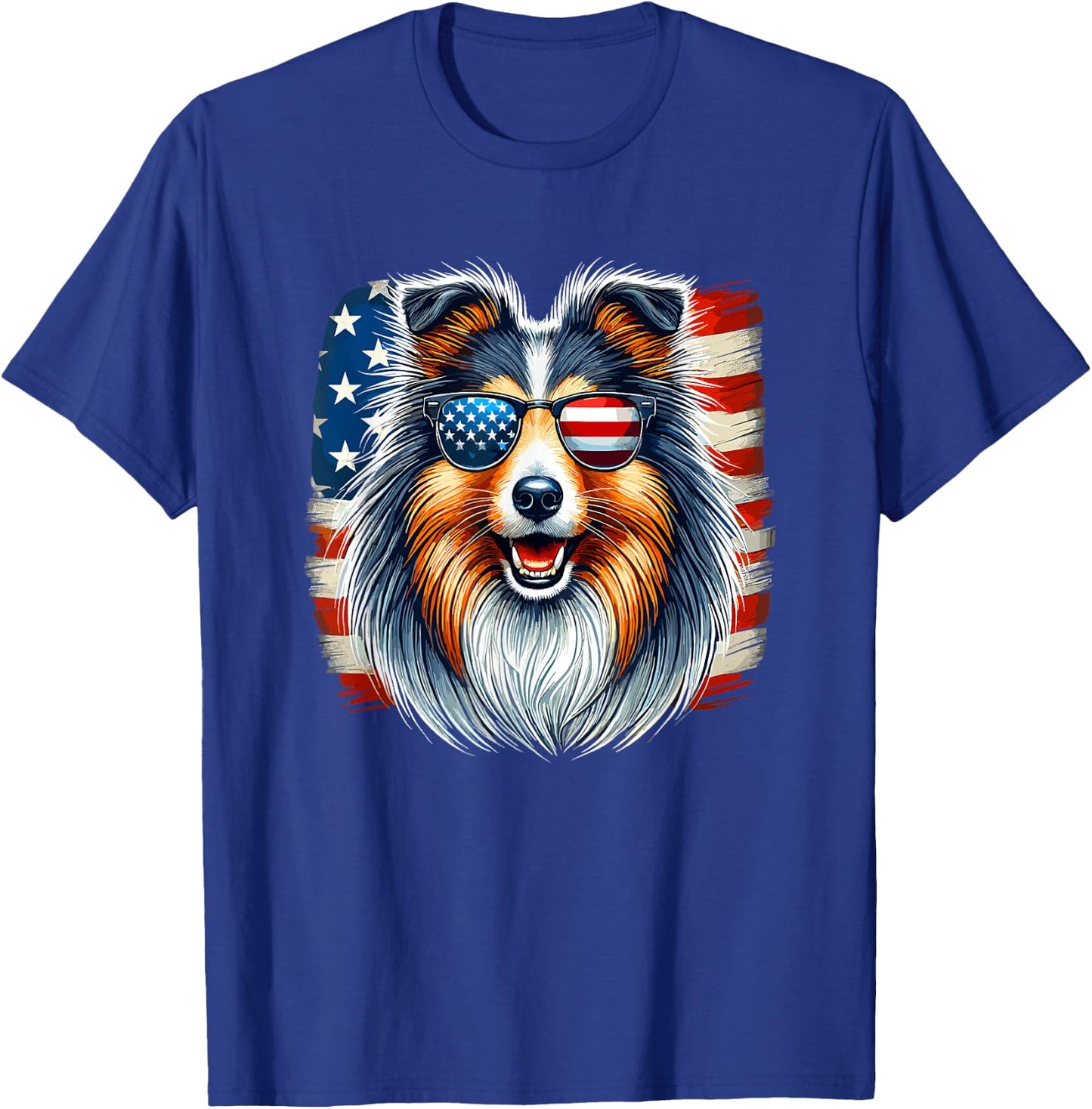 American USA Flag Shetland Sheepdog Sheltie 4th Of July T-Shirt - T-Shirt | Royal