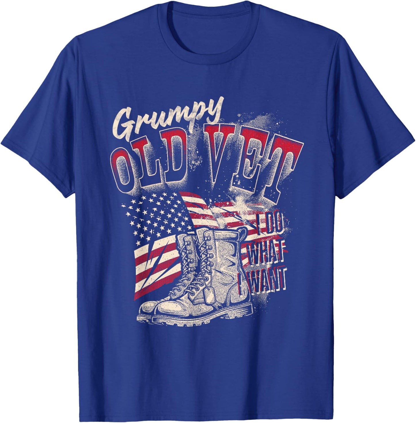 Military Grumpy Old Vet Funny Veteran American Flag Design T-Shirt - T-Shirt | Royal