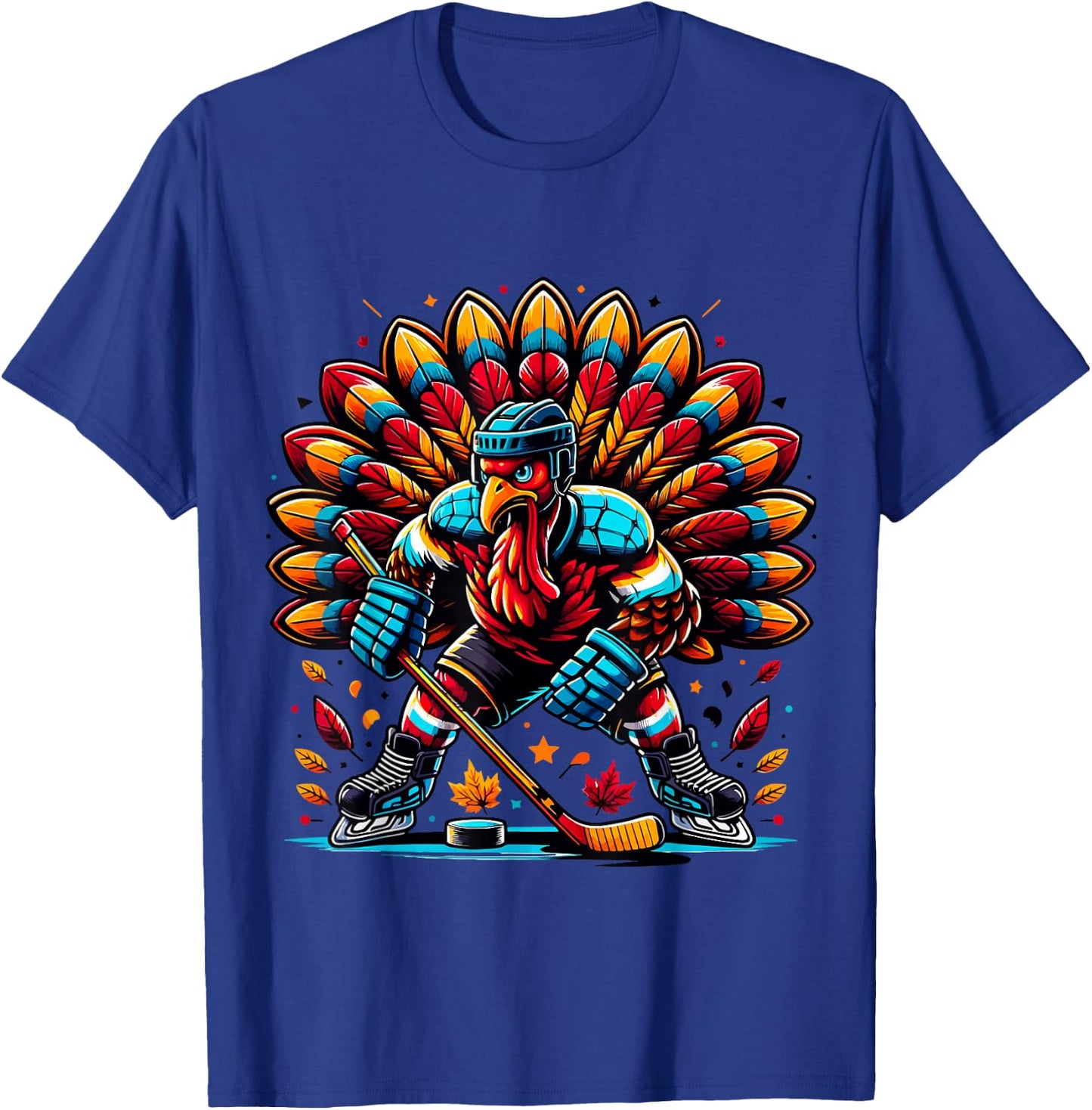Thanksgiving Ice Hockey Turkey Playing Hockey Thankful T-Shirt - T-Shirt | Royal