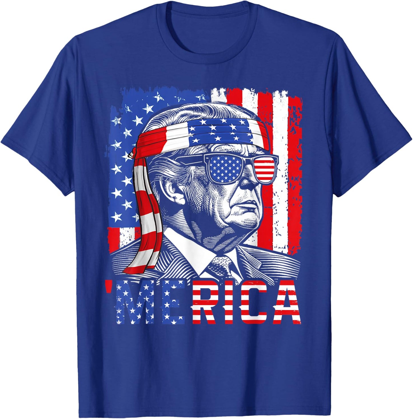 'Merica Trump Happy 4th Of July Funny American Flag USA Women Kids Men T-Shirt - T-Shirt | Royal
