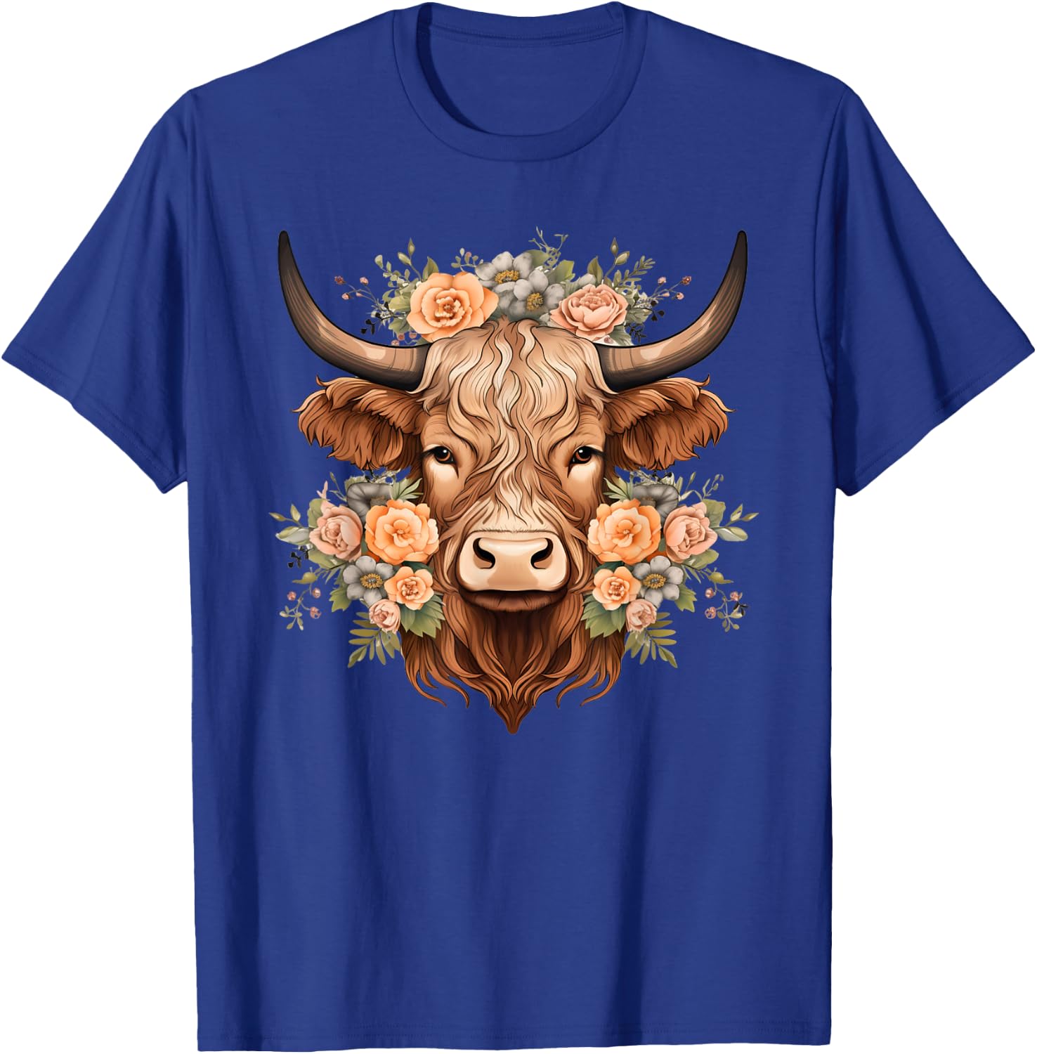 Flowers Highlander Boho Cow T-Shirt - T-Shirt | Royal
