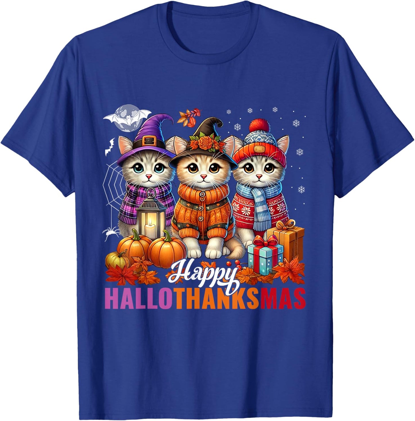 Halloween Thanksgiving Christmas Happy HalloThanksMas Cats T-Shirt - T-Shirt | Royal