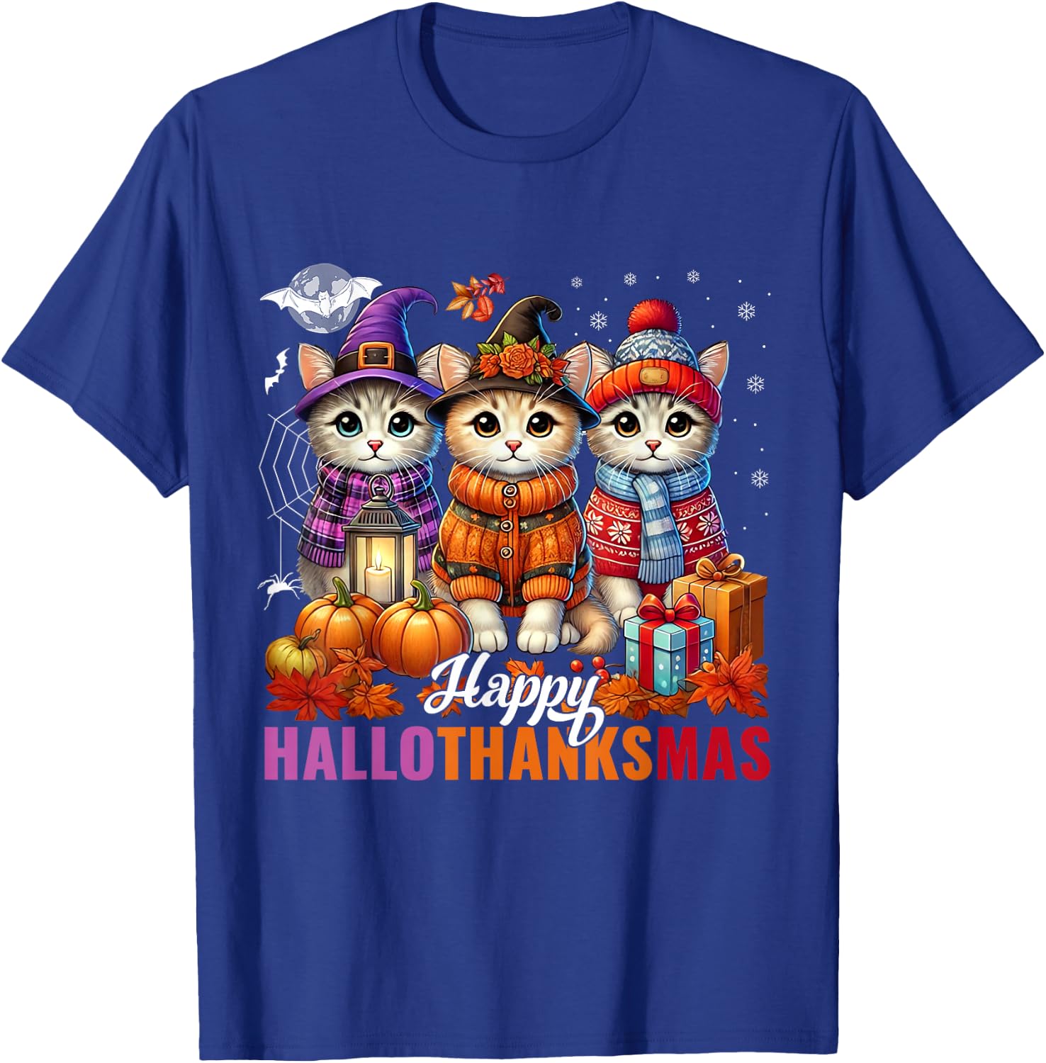 Halloween Thanksgiving Christmas Happy HalloThanksMas Cats T-Shirt - T-Shirt | Royal