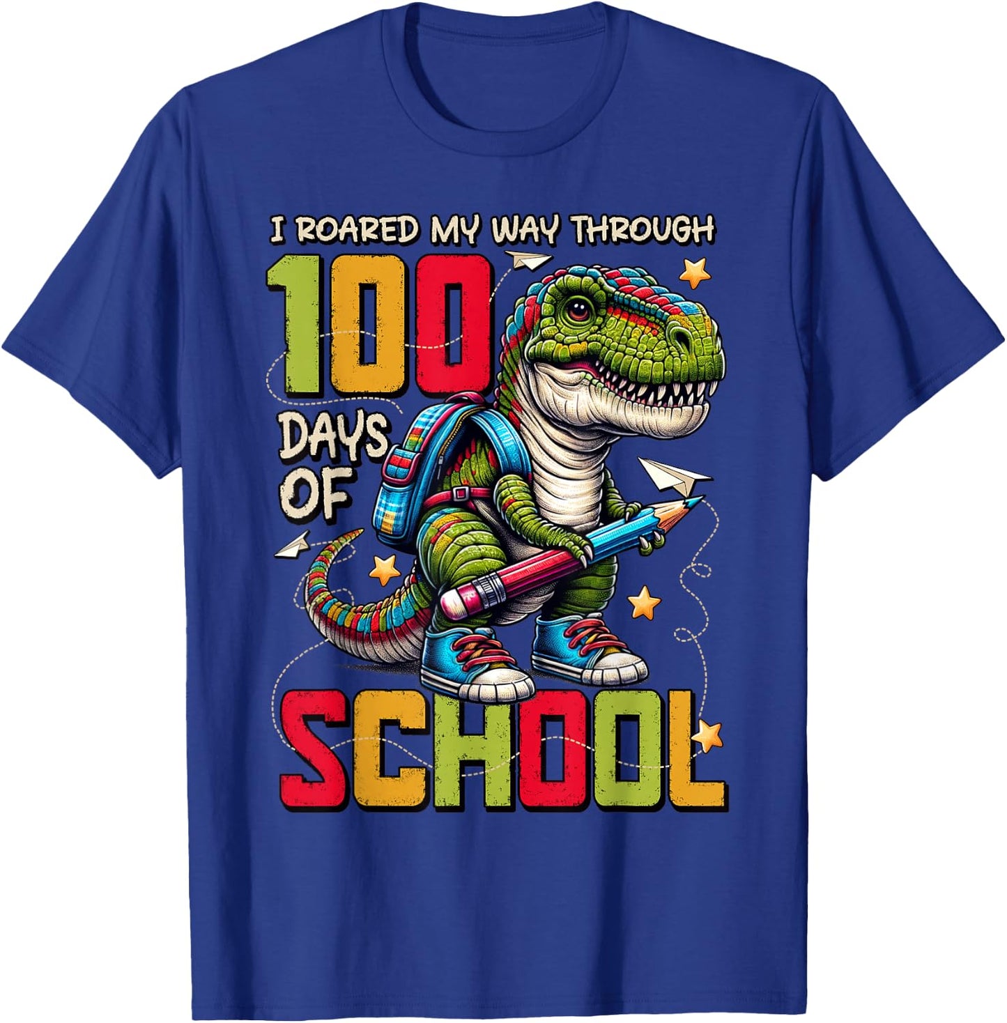 100 Days of School Trex 100 Days Smarter 100th Day of School T-Shirt - T-Shirt | Royal