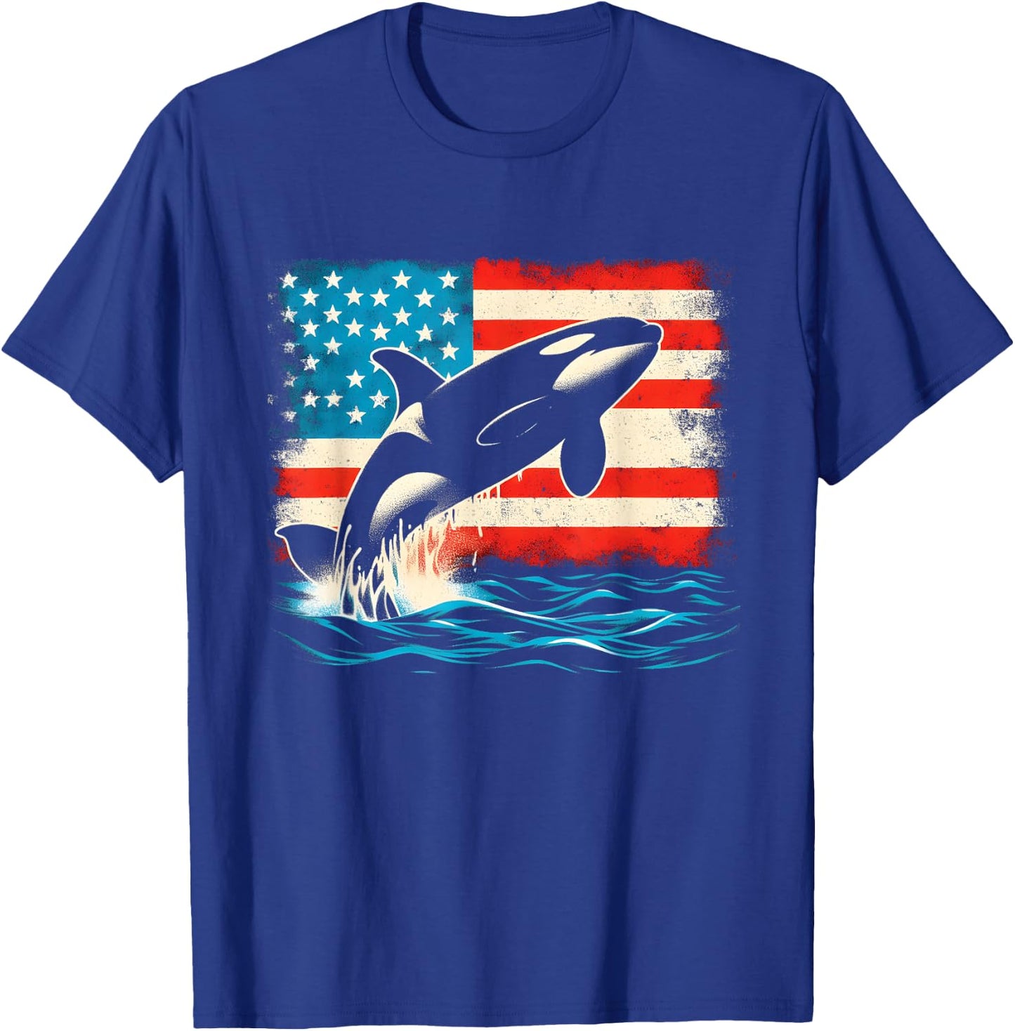 Orca American Flag - Patriotic USA Ocean Orca Whale Lover T-Shirt - T-Shirt | Royal
