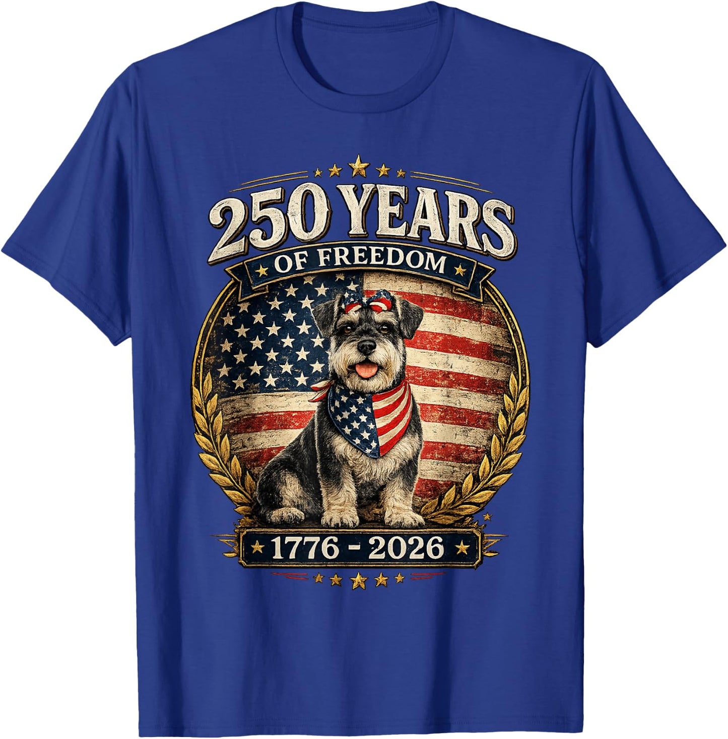 250 Years America Anniversary Miniature Schnauzer T-Shirt - T-Shirt | Royal