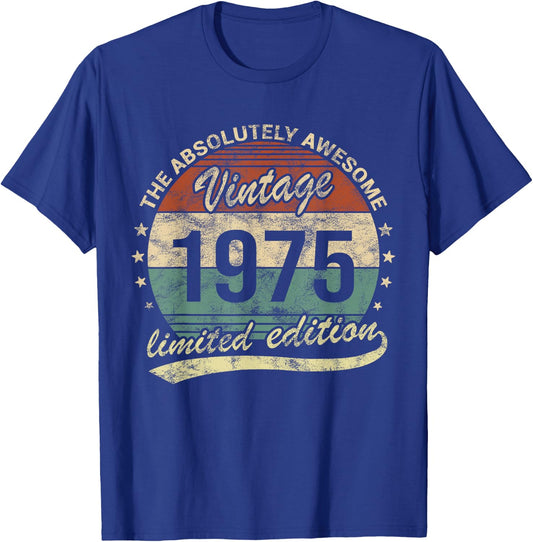 50th Birthday Awesome Vintage Vintage 1975 Man Or Woman , black T-Shirt - T-Shirt | Royal