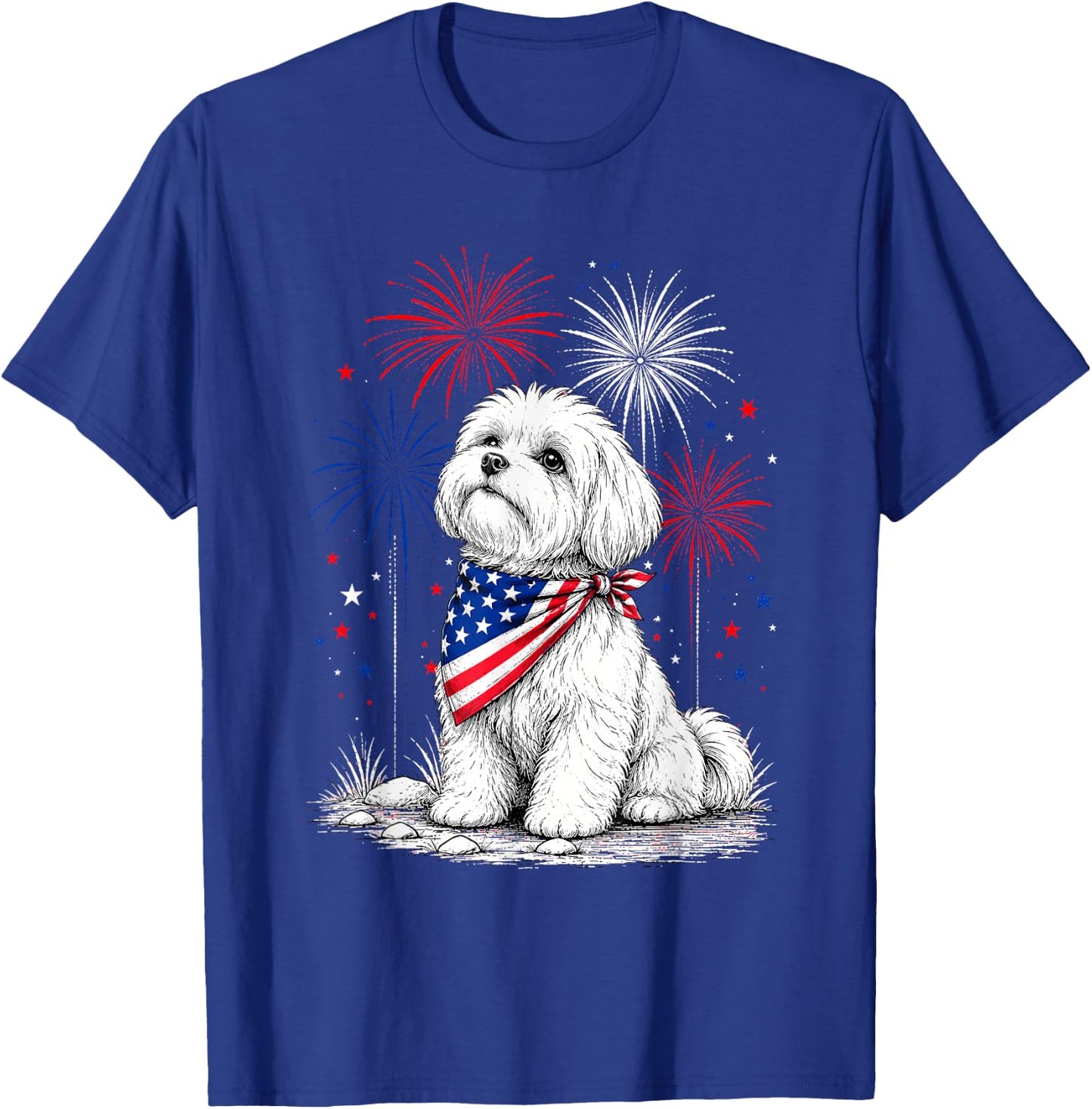Maltese America's 250th Patriotic Fireworks Animal Lovers T-Shirt - T-Shirt | Royal