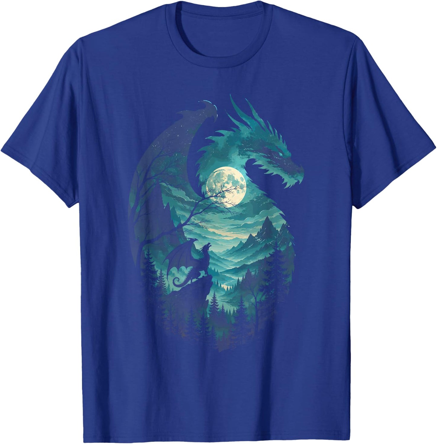 Dragon Howling at Moon 90's Vintage Retro T-Shirt - T-Shirt | Royal