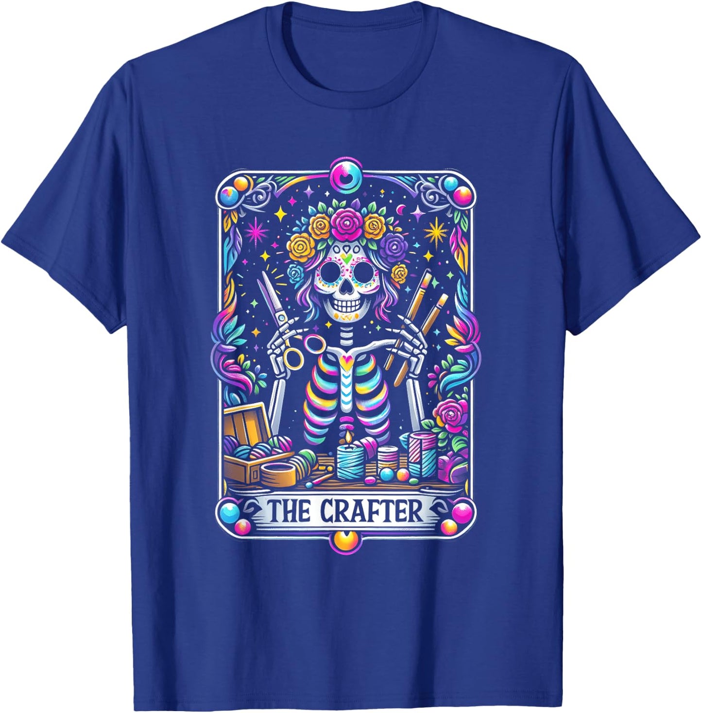 Funny Sugar Skull Crafty The-Crafter Tarot Card Skeleton T-Shirt - T-Shirt | Royal