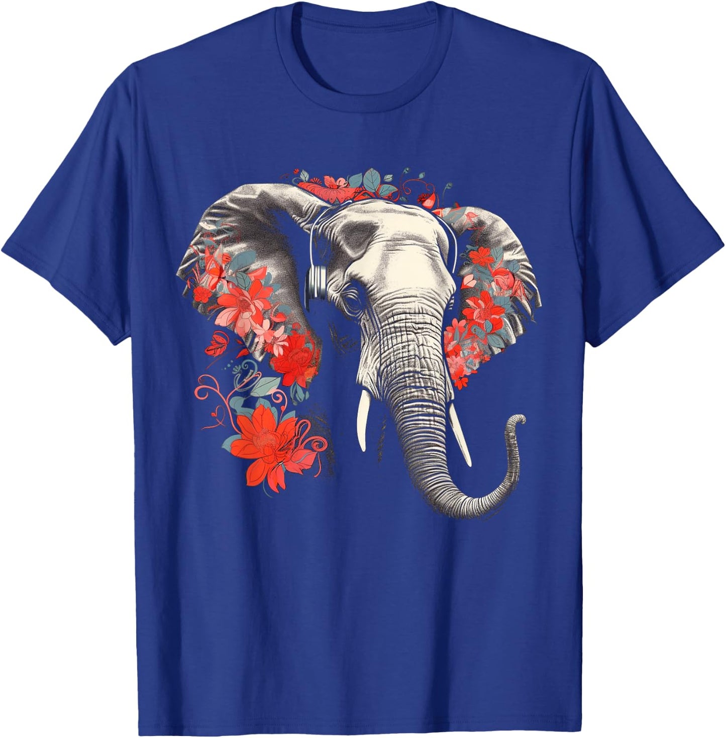 Elephant Flowers Music - Animal Art Elephant T-Shirt - T-Shirt | Royal