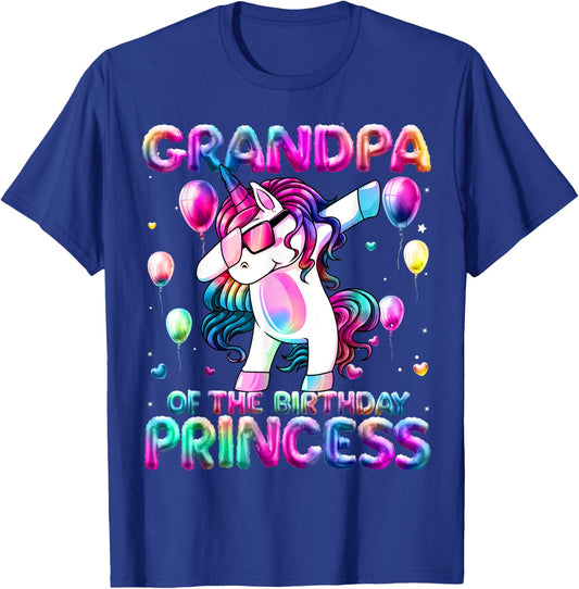 Grandpa of the Birthday Princess Girl Dabbing Unicorn Papa T-Shirt - T-Shirt | Royal