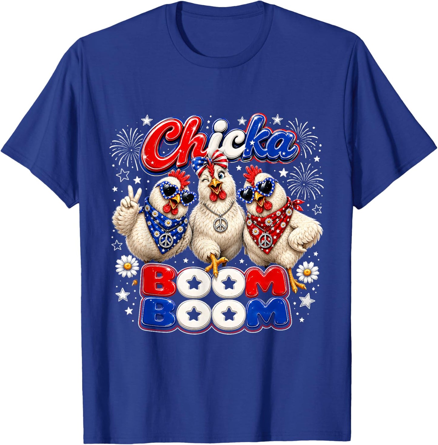 Chicka Boom Boom Cute Independence Day Chicken Farm Girls T-Shirt - T-Shirt | Royal