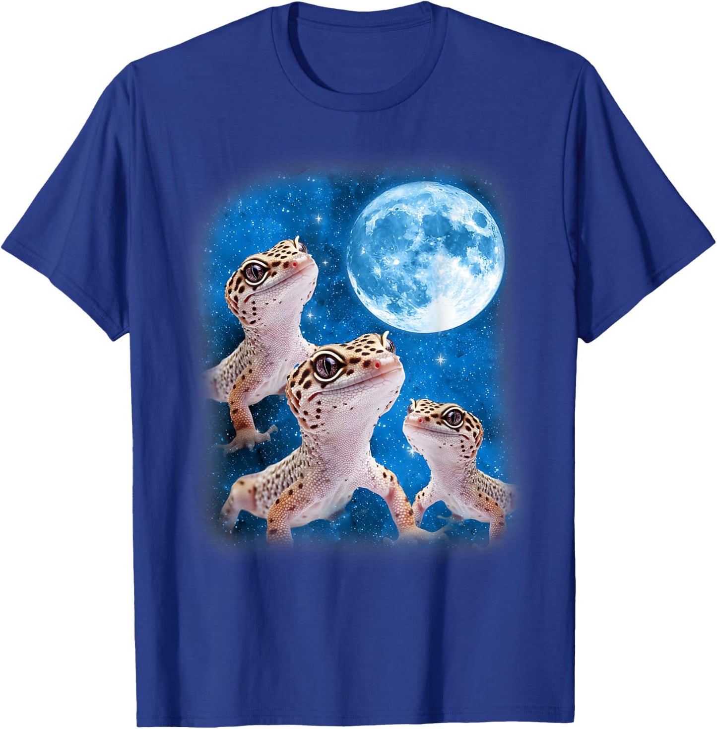 Gecko Howling At The Space Full Moon At Night Starry Sky T-Shirt - T-Shirt | Royal
